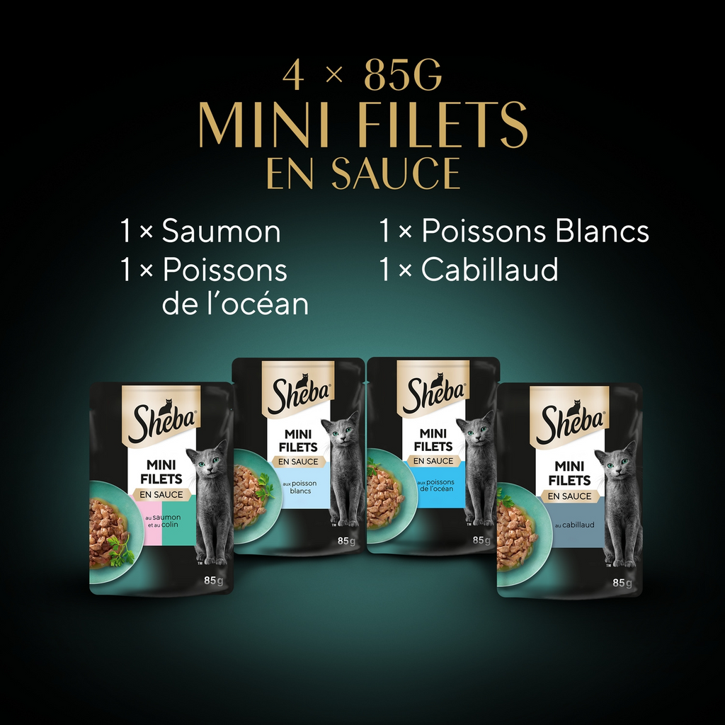 Sheba Mini Filets en Sauce Sélection de Poissons Aliment pour Chat - 4 x 85 g