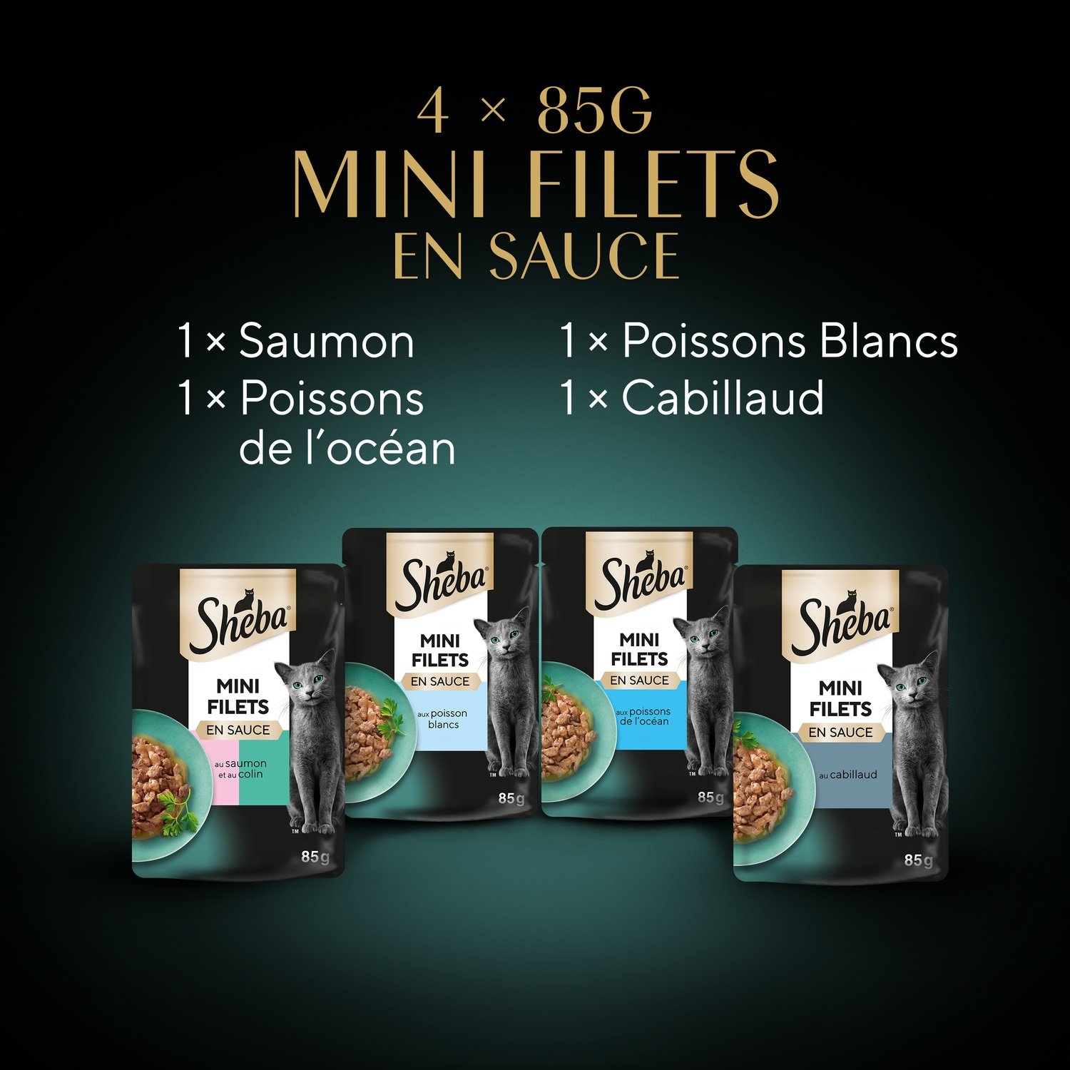 Sheba Mini Filets en Sauce Sélection de Poissons Aliment pour Chat - 4 x 85 g