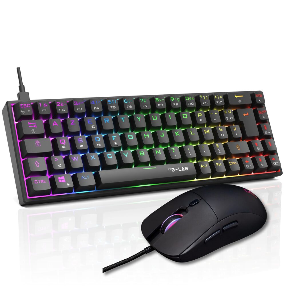 THE G-LAB Titan Combo Ensemble Clavier et Souris Gaming Filaire - AZERTY, 12800 DPI, 6 Boutons - Noir