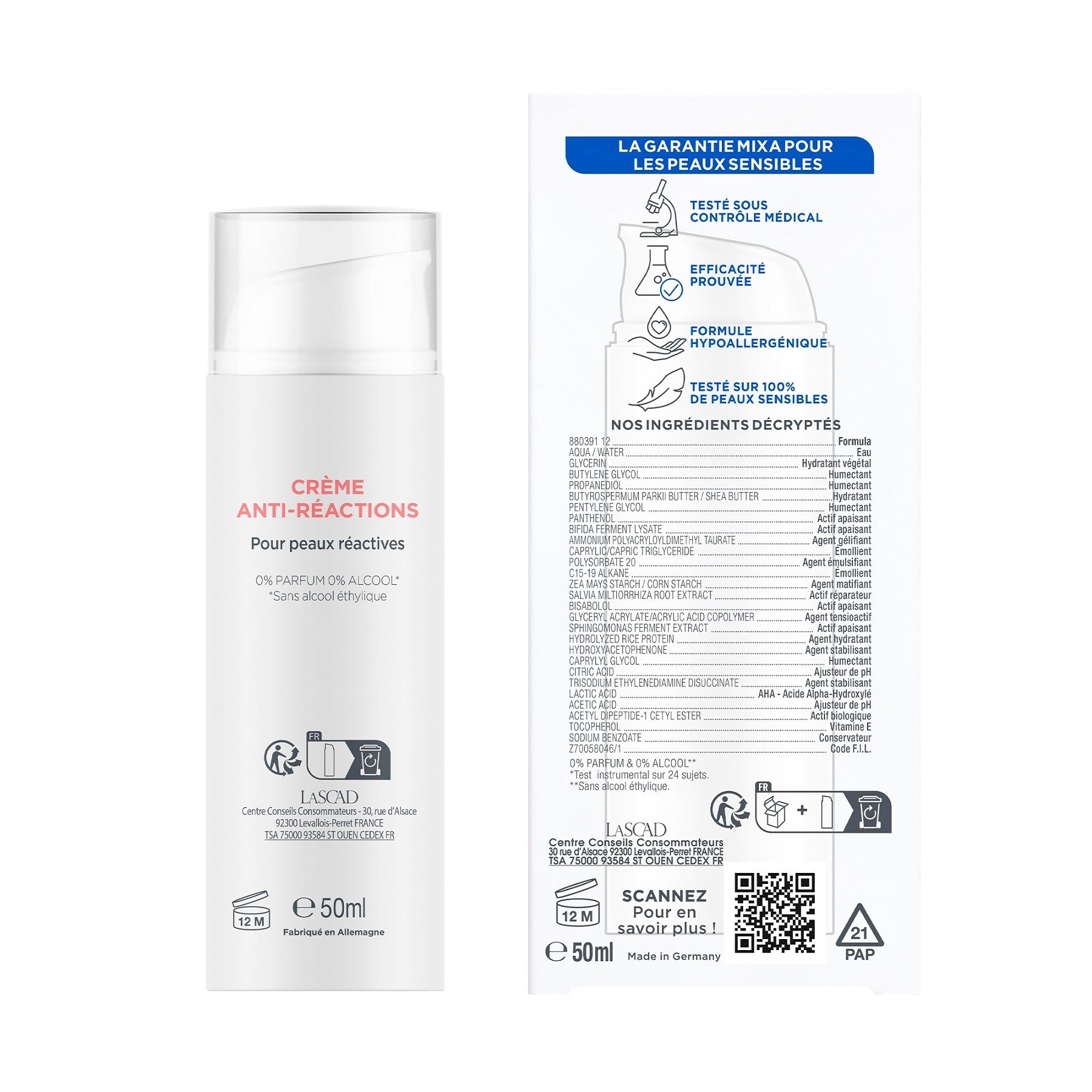 MIXA Crème Hydratante et Réparatrice Panthénol et Peptides 50ml