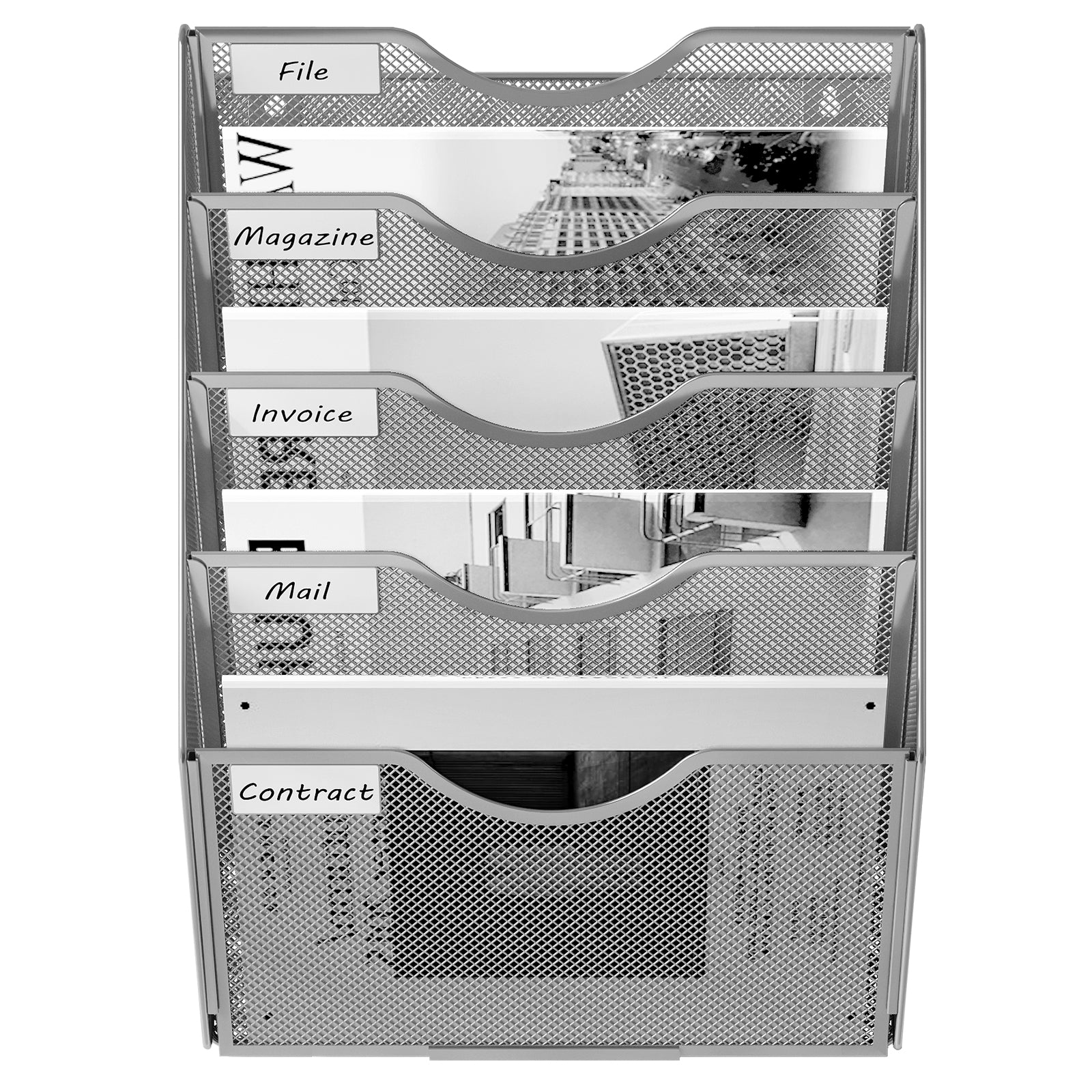 Senhoglb Porte-documents mural A4 en maille 5 niveaux Argent