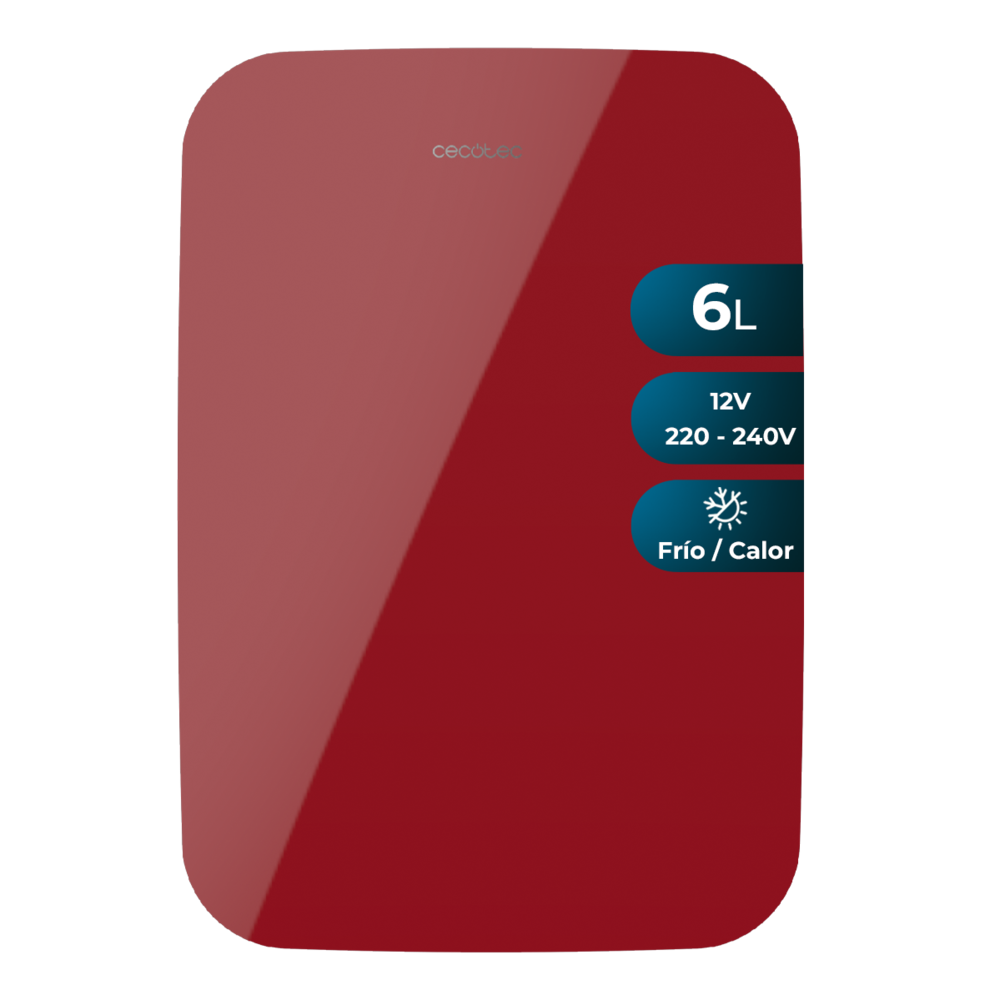 Cecotec Bolero MiniCooling Mini réfrigérateur 6 L (Rouge Río) - 12 V/220 V Rafraîchisseur et chauffe-boissons portable (5 °C-65 °C) pour voiture, camping-car, camping, chambre et bureau