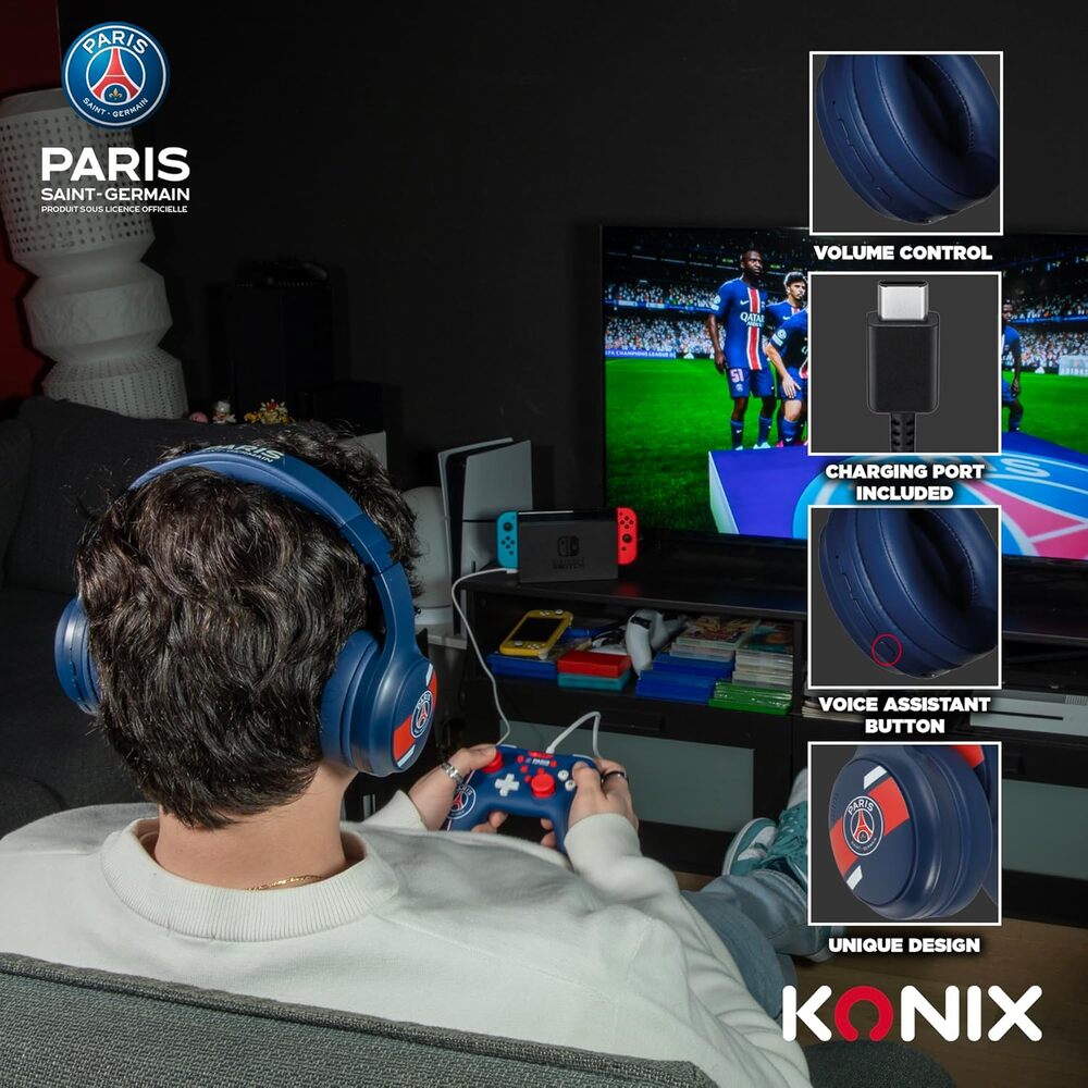 Konix PSG Gaming Headset Bluetooth 5.3 & 3.5mm Jack - Built-in Mic - PC/Smartphone/Tablet - Blue