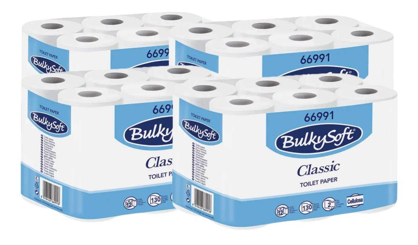 BULKY SOFT Papier toilette 2 épaisseurs Blanc certifié Ecolabel 48 rouleaux (4 x 12)