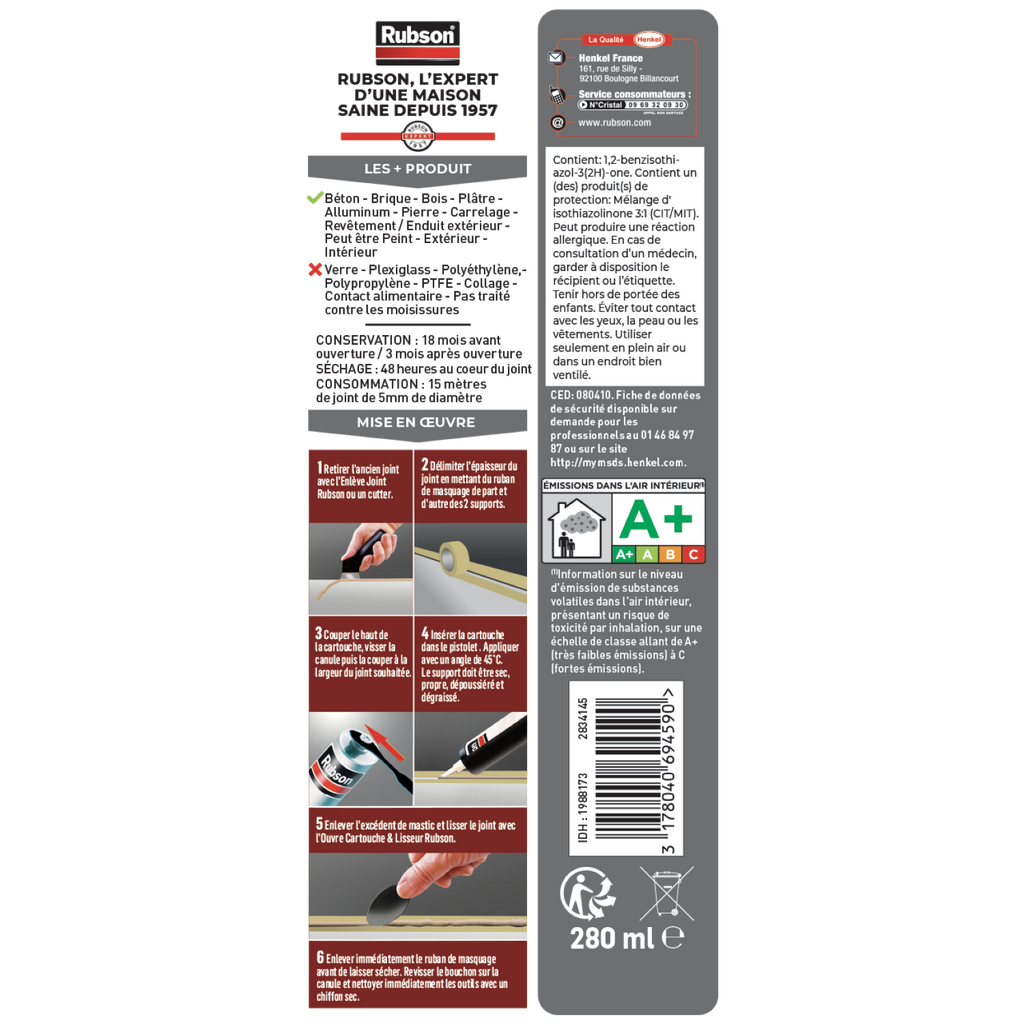 Rubson - Mastic Maison Façade Effet Crépi Ton Pierre (cartouche de 280 ml) – Mastic acrylique pour joint, raccordement et rebouchage de fissures sur crépi – Aspect granuleux