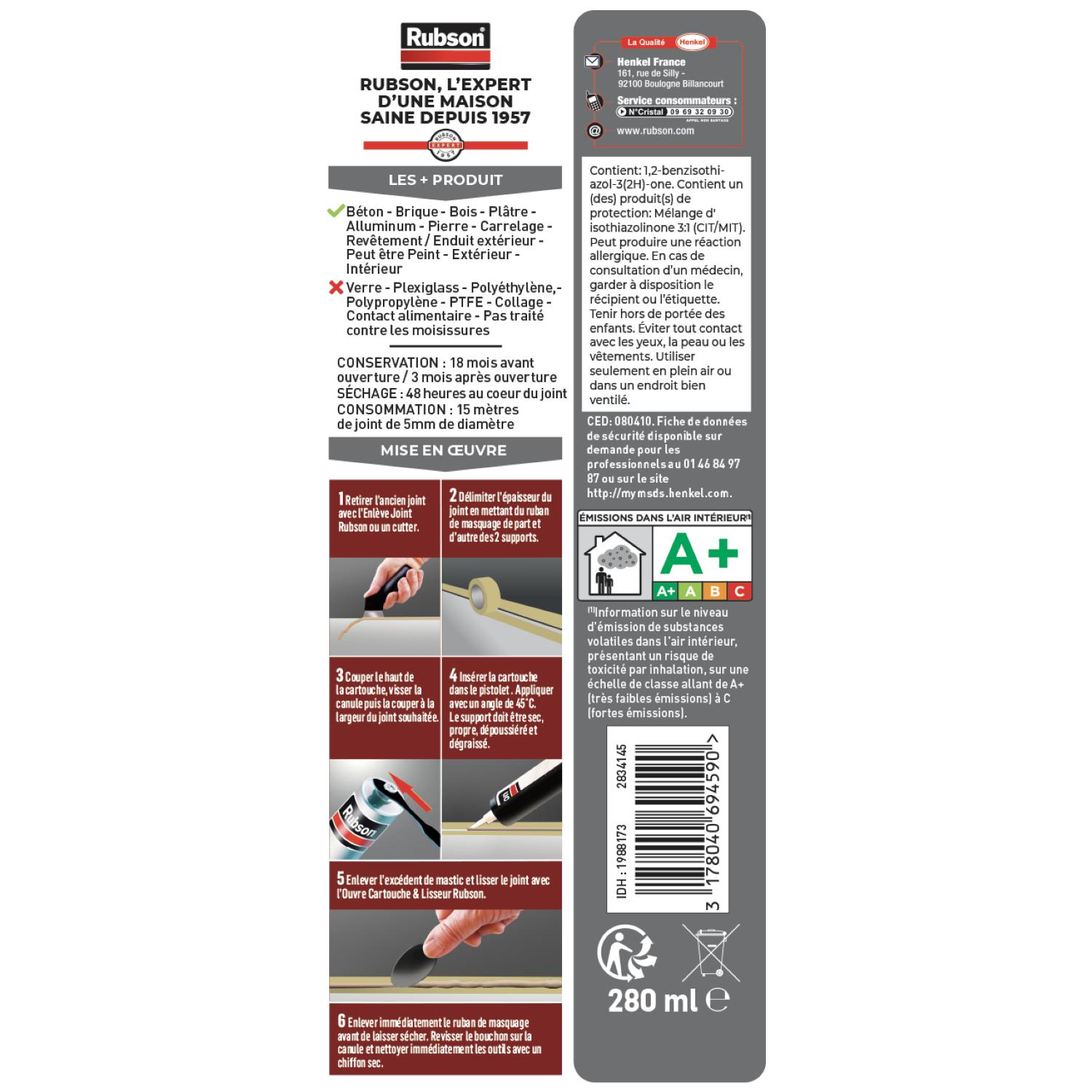 Rubson - Mastic Maison Façade Effet Crépi Ton Pierre (cartouche de 280 ml) – Mastic acrylique pour joint, raccordement et rebouchage de fissures sur crépi – Aspect granuleux