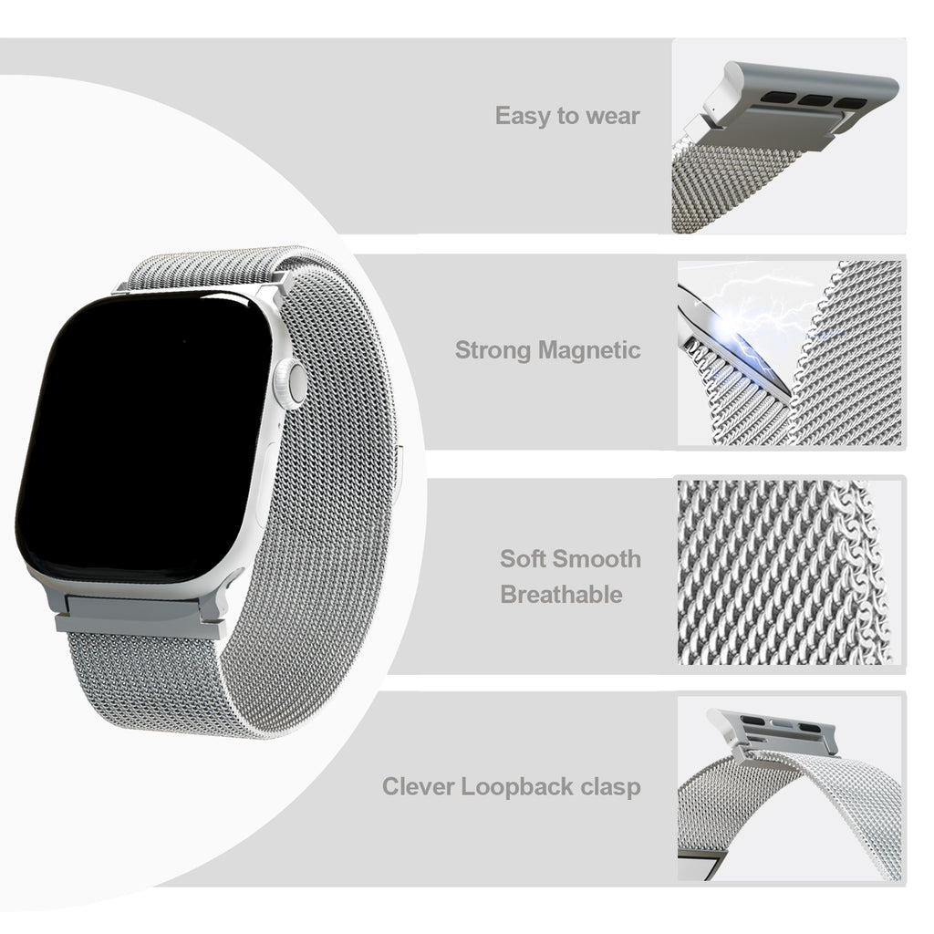 Uni-unzeit Bracelet de montre milanais pour Apple Watch 42/44 mm Argent