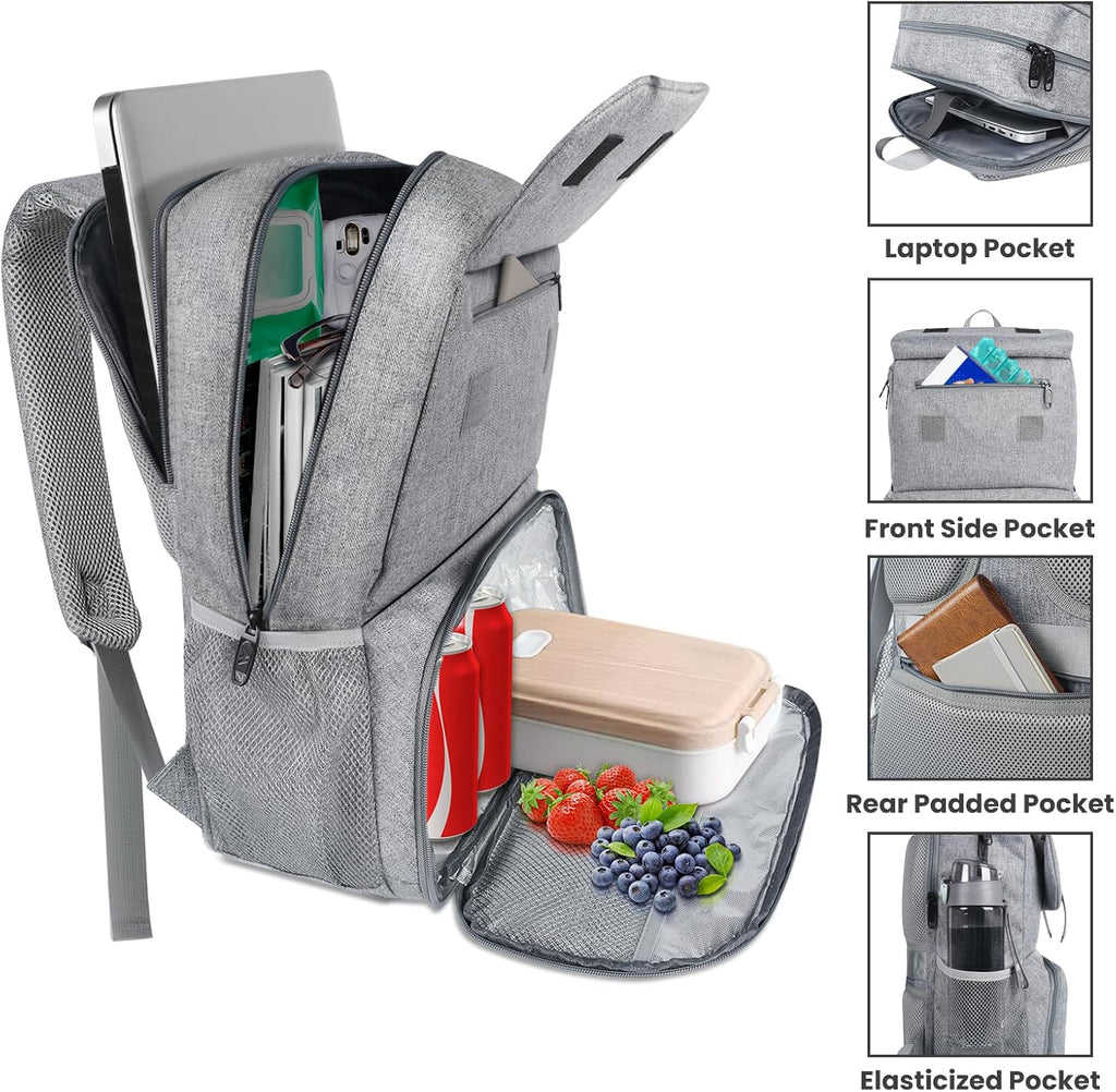 Sac à dos avec sac déjeuner isotherme pour femme, Sac de voyage pour ordinateur résistant à l'eau, Sac à dos universitaire, Compatible avec ordinateur portable 15,6 po