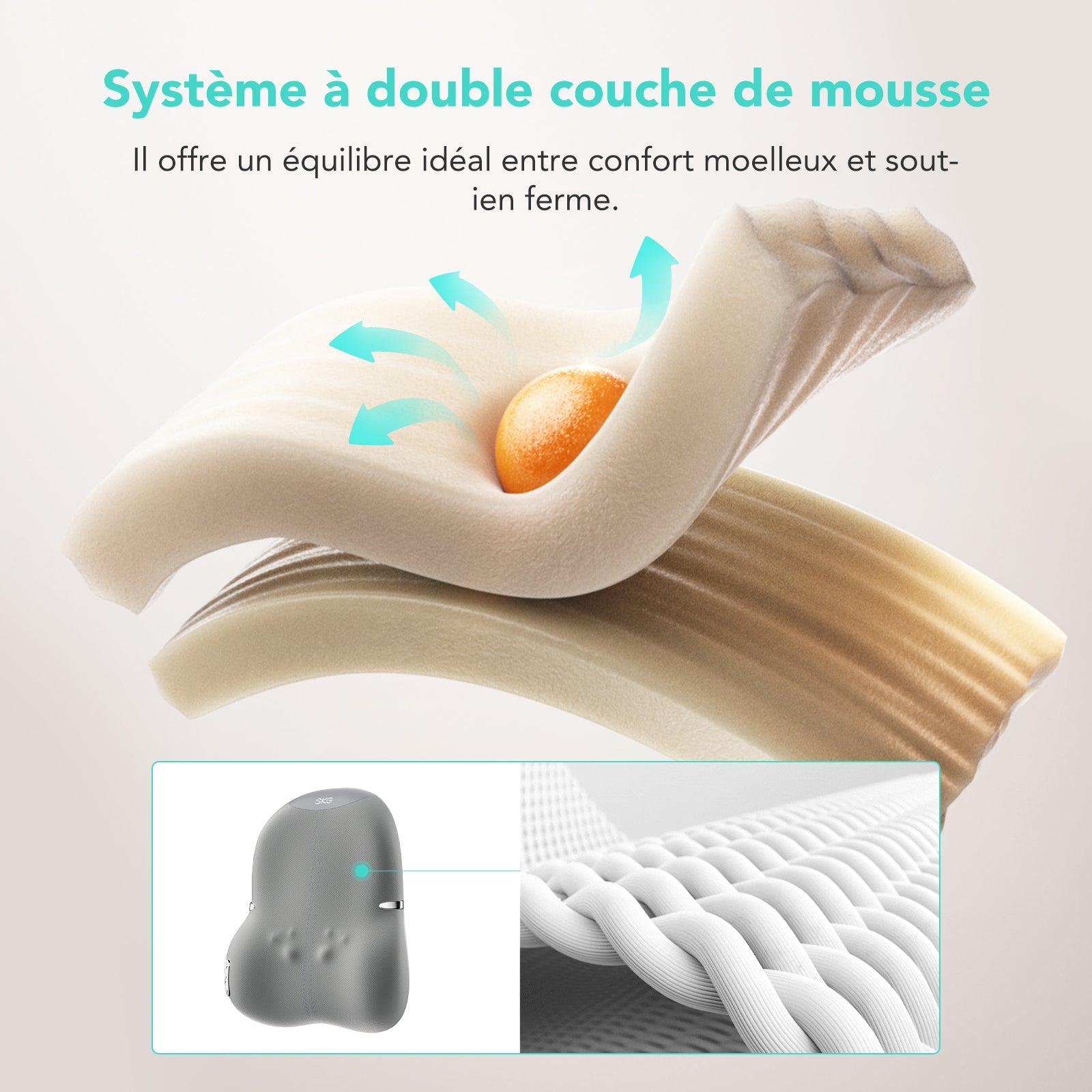 SKG TS700 Support lombaire de massage, Tête de massage 4D, Massage sur rail, Pour bureau et domicile, Cadeau pour l'être aimé