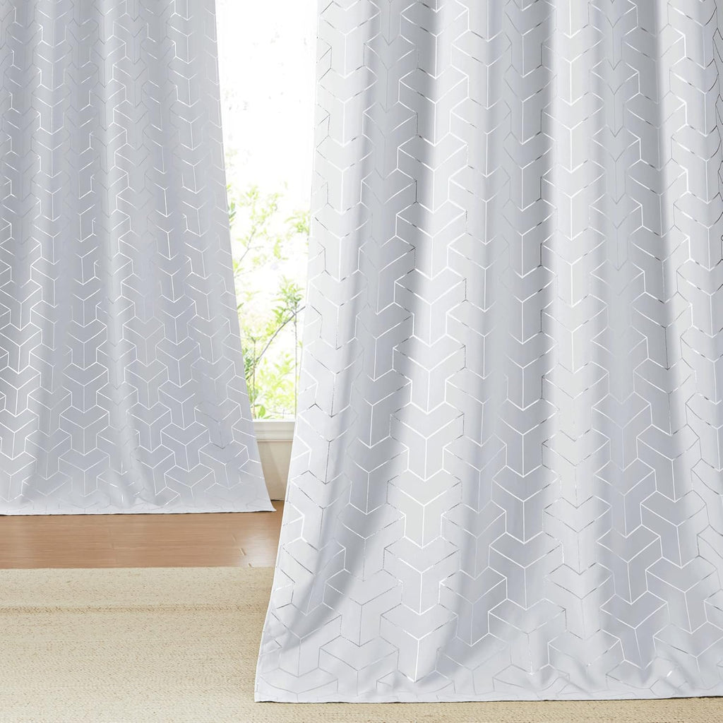 ochama X PONY DANCE Rideaux occultants à œillets avec impression métallisée 2 panneaux Largeur 140 x longueur 245 cm (largeur 55 x longueur 96 po) Blanc grisâtre