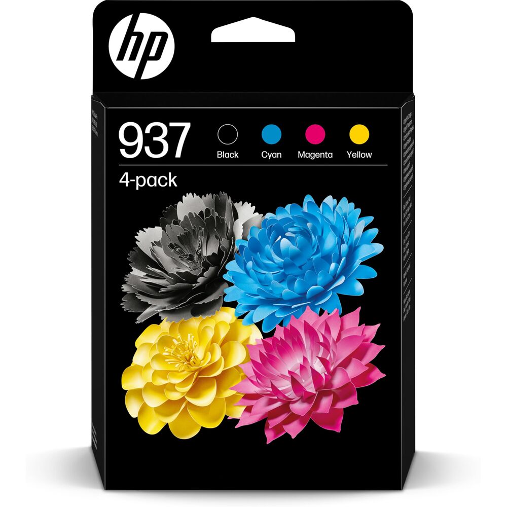 HP 937 Lot de 4 cartouches d’encre originales Noir + Cyan, magenta, jaune 6C400NE