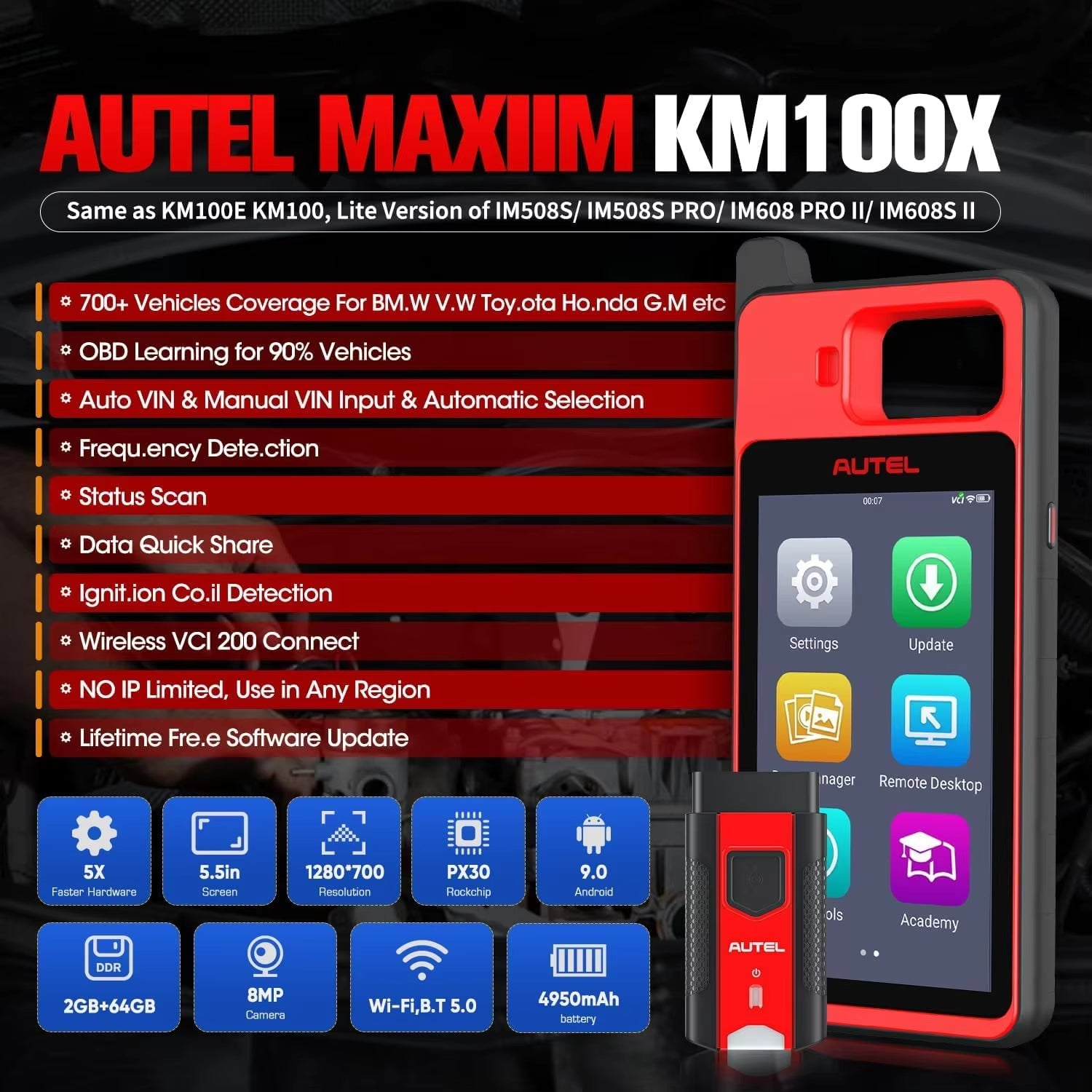 Autel MaxiIM KM100 KM100X Outil de programmation de télécommandes de clé auto Génération de clé 60 s OBD IMMO Apprentissage de clé Mise à jour gratuite