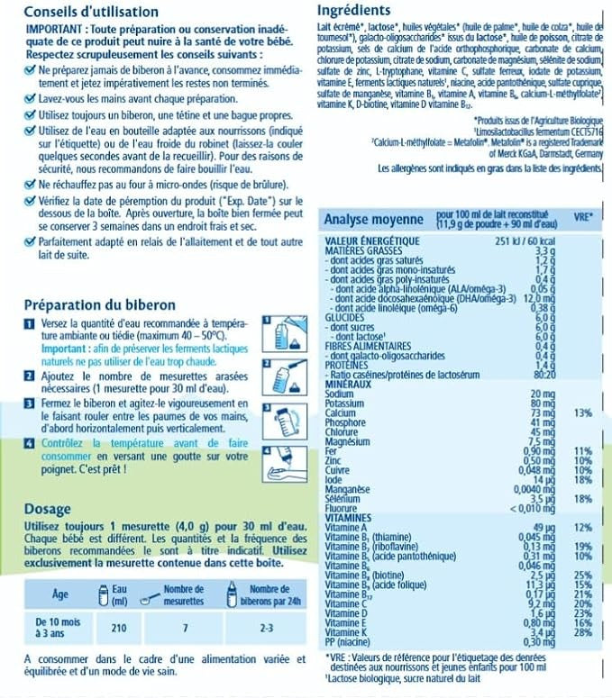 Hipp Combiotic 3 Lait de Croissance Bio Dès 10 Mois Jusqu'à 3 Ans 800 g