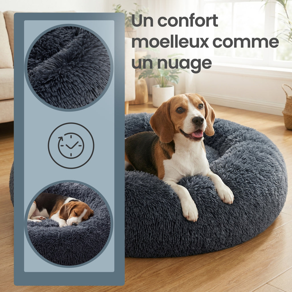 JOYFURNOS Lit pour cage pour chien JOYFURNOS en peluche et apaisant en forme de donut avec housse amovible et lavable, Gris foncé, 70 x 20 cm