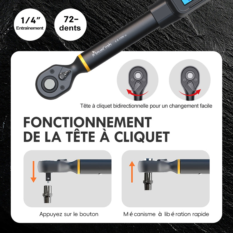 Clé dynamométrique numérique professionnelle Movecrab 1/2" 17-340 N.m Précision ±2% Affichage LED avec Nm/in.lb/ft.lb/kg.cm Alarme sonore