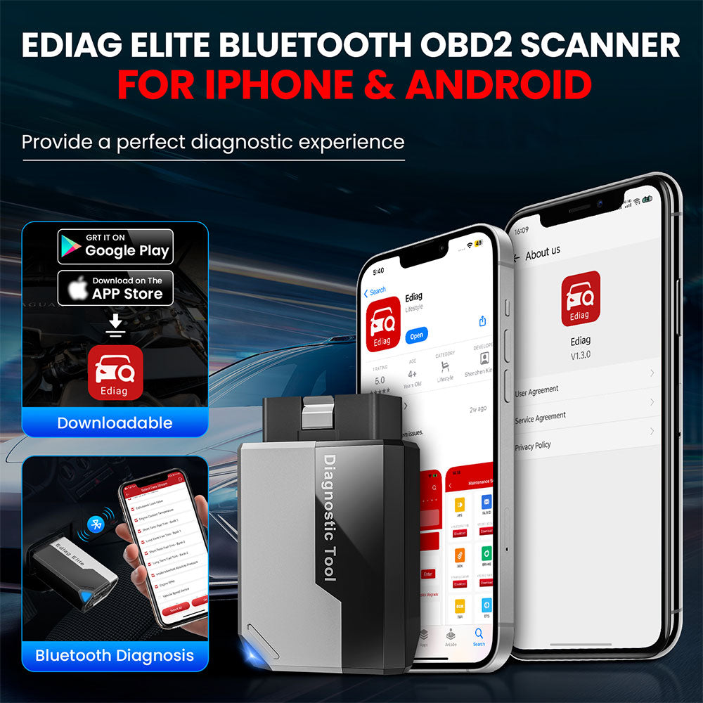 KINGBOLEN Ediag Elite Outil de diagnostic automobile mises à jour gratuites à vie tous systèmes 15 réinitialisations test bidirectionnel scanner auto OBD2 avec câble d’extension 36 cm