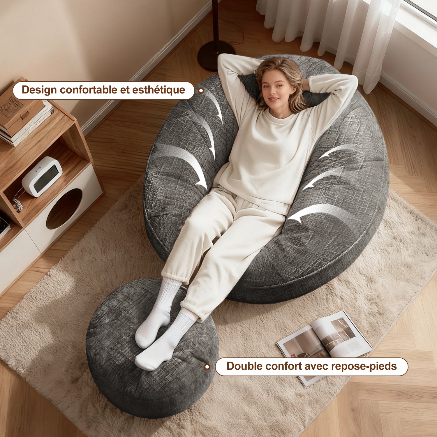 GTIMEX Fauteuil, Canapé Gamer avec Repose-pieds, 97 x 93 x 77 cm, Capacité de charge statique : 135 kg, Doux et résistant, avec garnissage en mousse à mémoire de forme granulaire