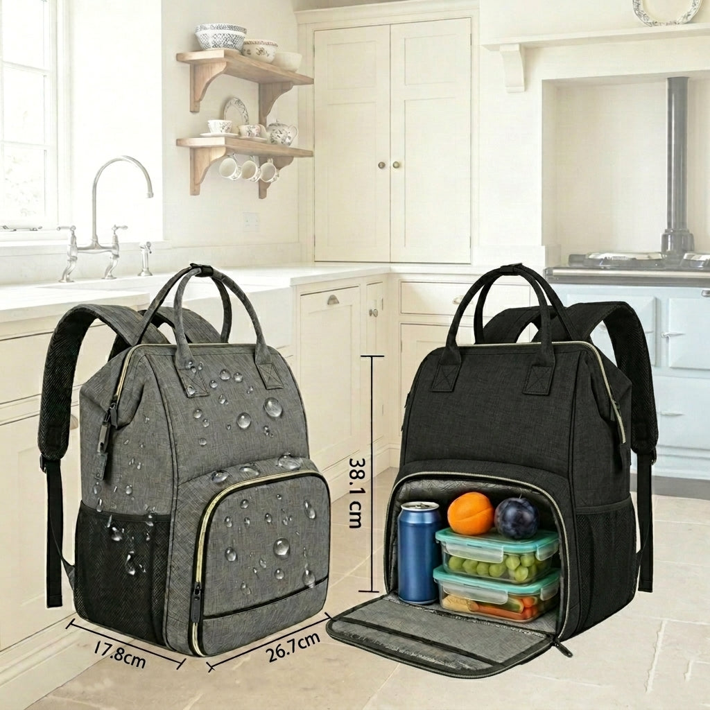 Sac à dos isotherme pour le déjeuner pour femmes et hommes, sac ordinateur 15,6 pouces et sac de voyage avec port USB, imperméable pour hommes, université et affaires, gris
