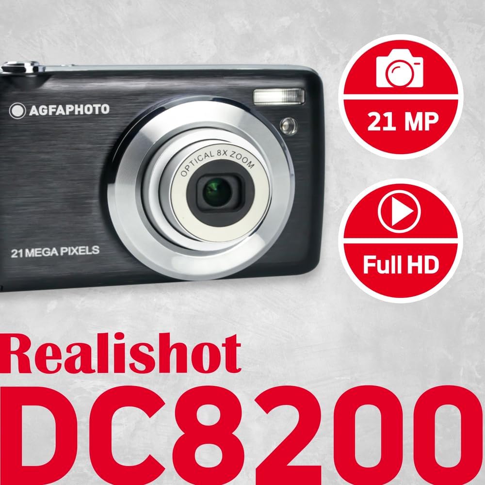 AgfaPhoto Appareil photo numérique compact 18 Mpx avec zoom optique 8x - Noir
