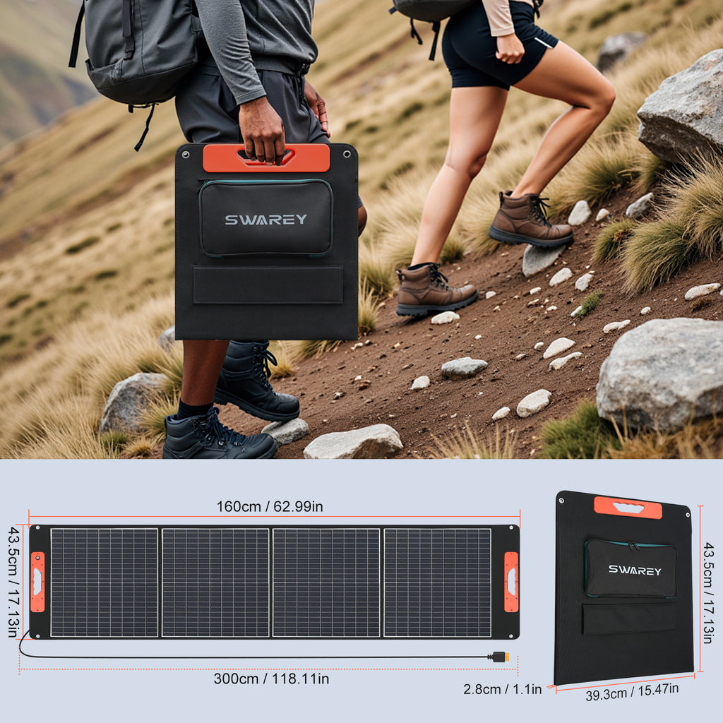 SWAREY 100W Panneau Solaire Pliable, Chargeur Monocristallin USB-C 60W avec Ray Tracing, Compatible avec Station d'Énergie, Téléphone, Tablette, Ordinateur, Camping, VR, Urgence Extérieure