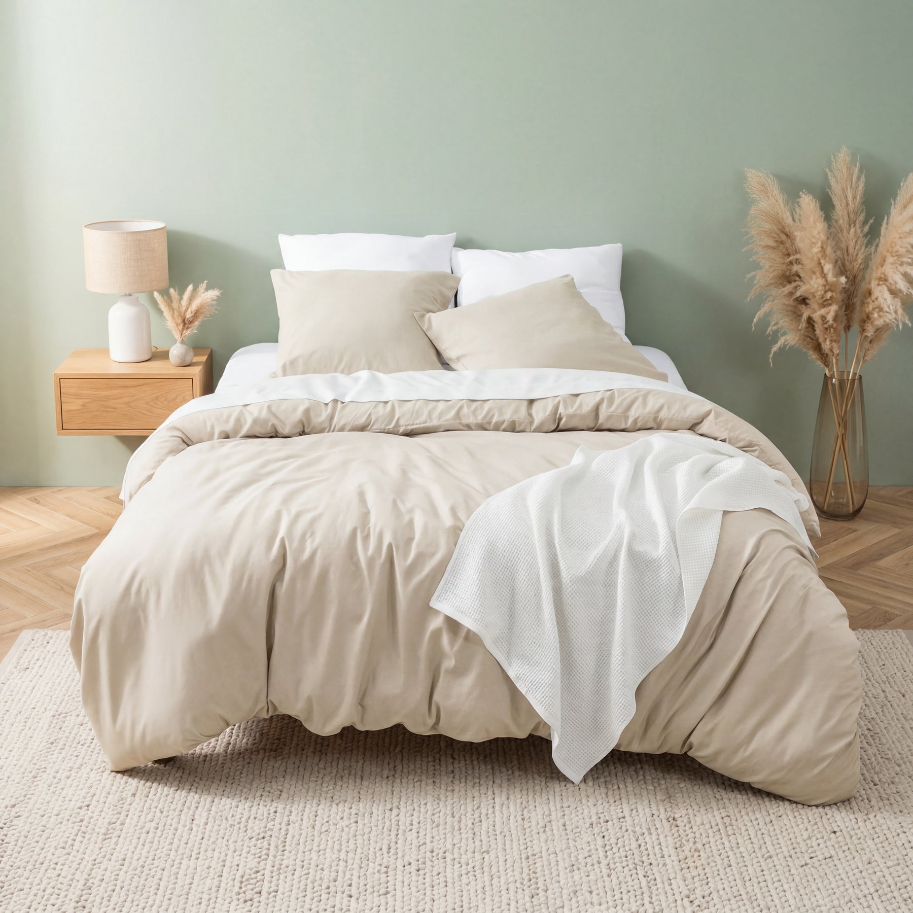 Parure de lit 4 pièces 135 x 200 cm - Beige - 2 housses de couette 135 x 200 cm et 2 taies d'oreiller 80 x 80 cm - Certifié Oeko-TEX - En microfibre de 90 % de polyester avec fermeture éclair, 90 % de polyester