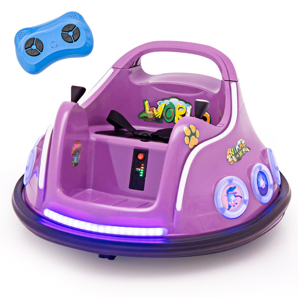 Costway Voiture électrique pour enfants 12 V, rotation à 360 degrés, avec musique, lumières et télécommande, violet