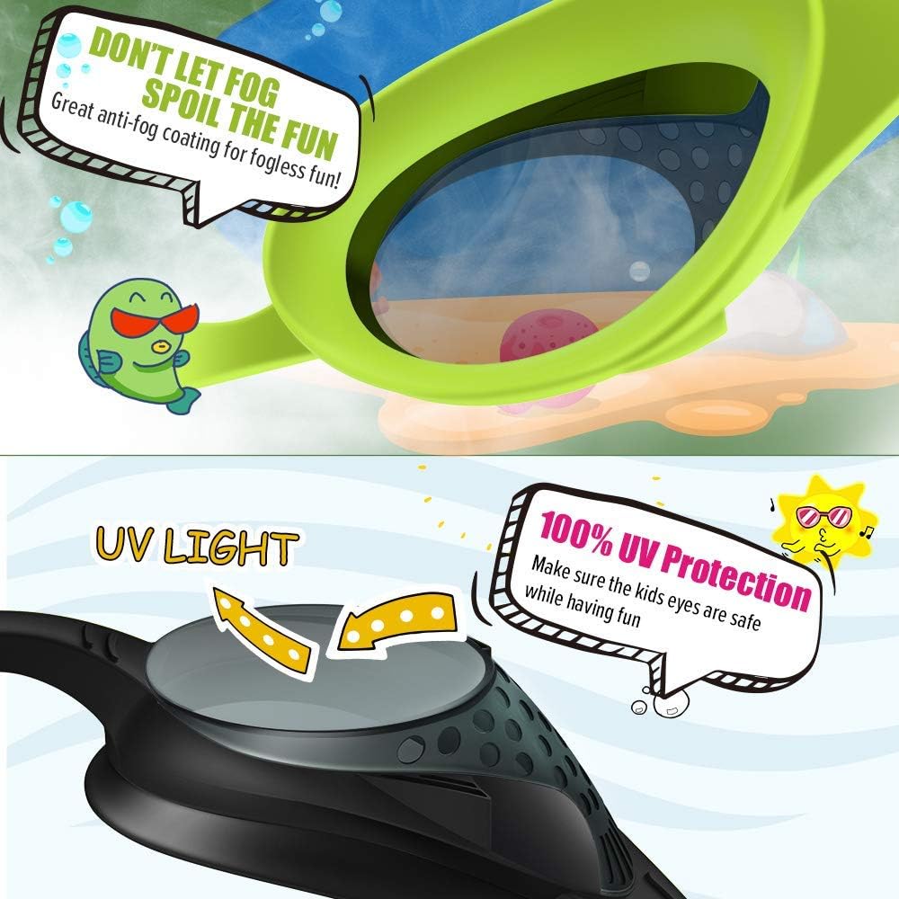 OutdoorMaster Lot de 2 lunettes de natation pour enfants - Lunettes de natation à sangle rapidement réglable pour enfants, Orange et bleu + Bleu et rouge