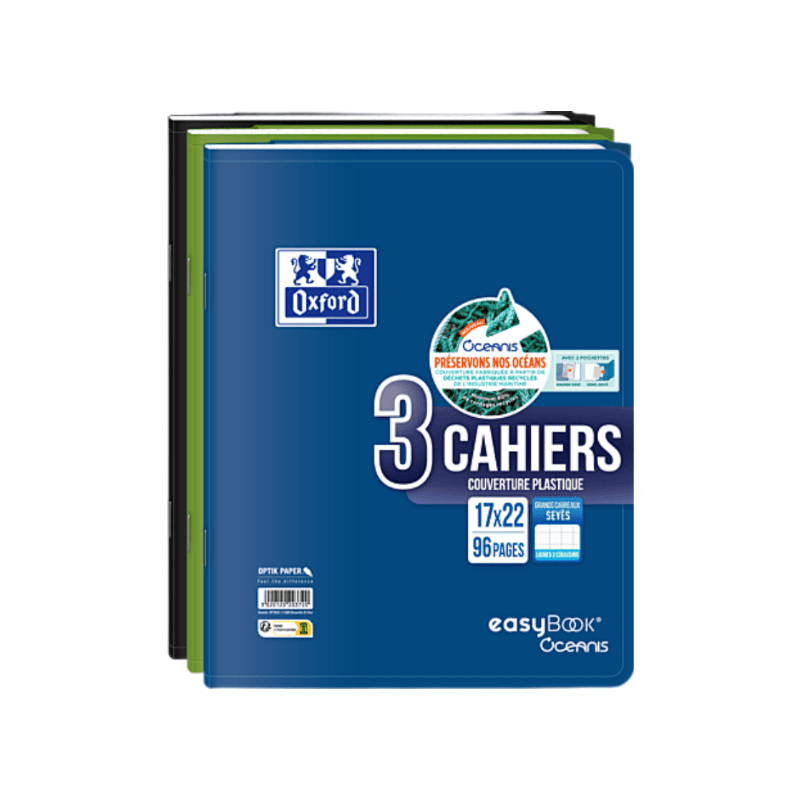 OXFORD Lot de 3 cahiers Easybook Oceanis 17x22 Seyès 96 pages