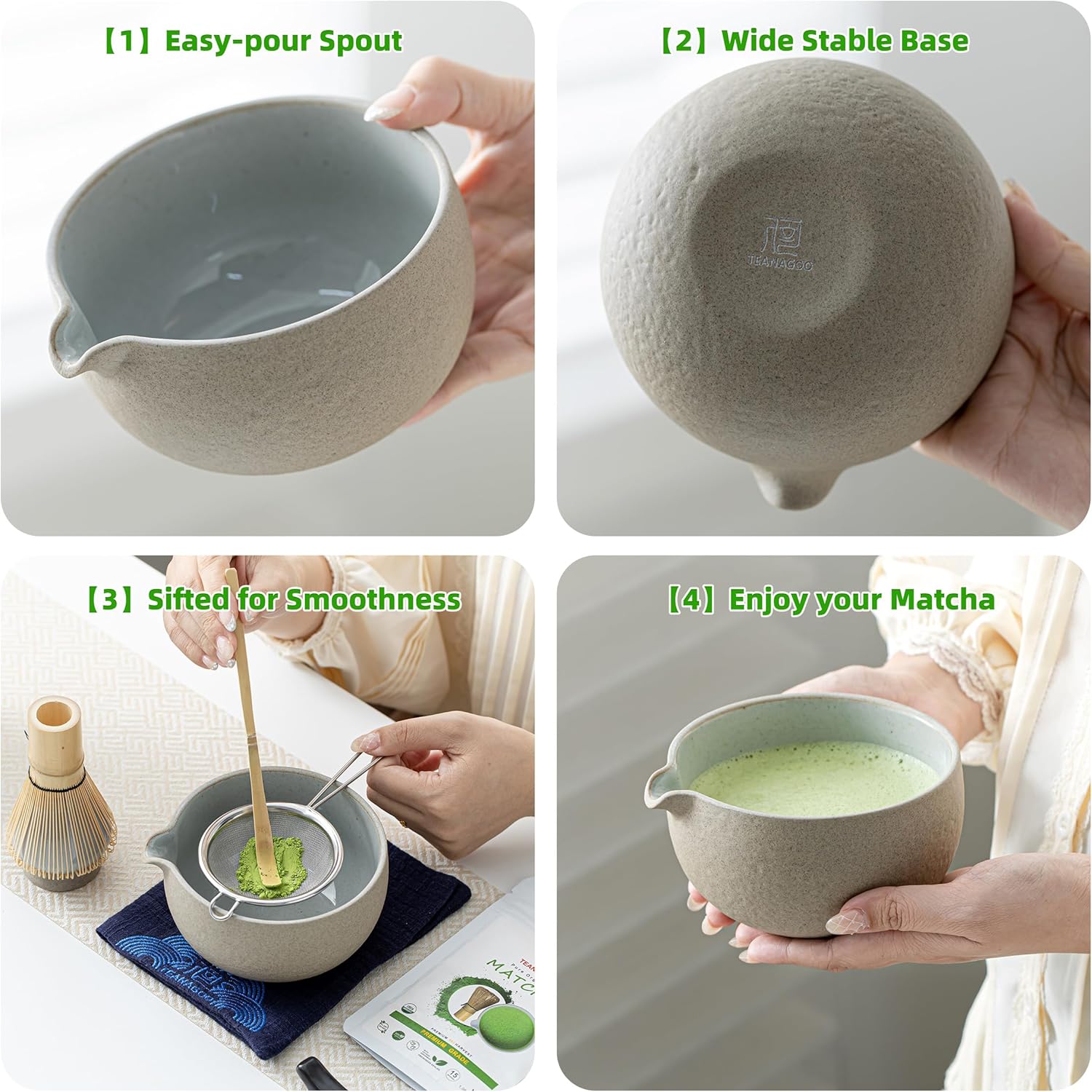 TEANAGOO Fouet à Matcha, Set Matcha en Céramique 9 Pièces, Kit Matcha pour Cérémonie, Set à Thé Matcha pour Préparer Petit-Déjeuner/Matcha Latte