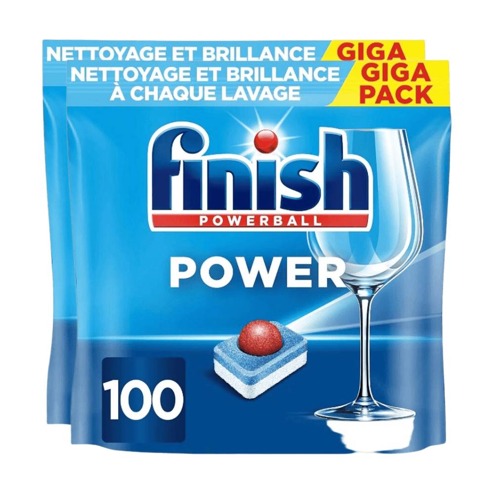 Finish Power All-in-1 Tablettes Lave-vaisselle, Sans Parfum, 2 x 100 Tablettes (= 200 Tablettes)
