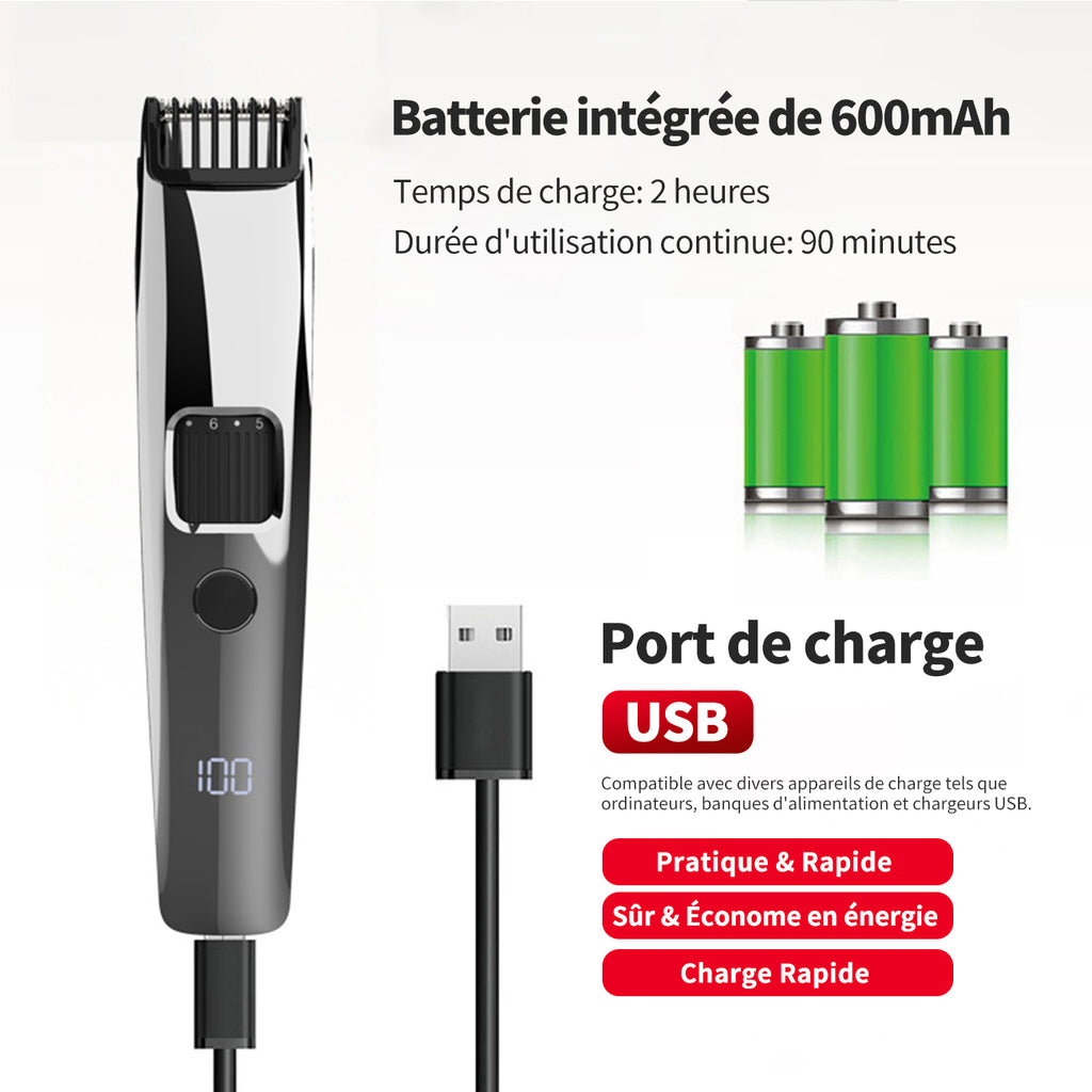 Sparoma Tondeuse à Cheveux pour Homme — Tondeuse Barbe Sans Fil avec Réglage à 10 Niveaux, Lame de Précision 0,1mm, Affichage LCD & Charge en Utilisation, Faible Bruit — FK-302