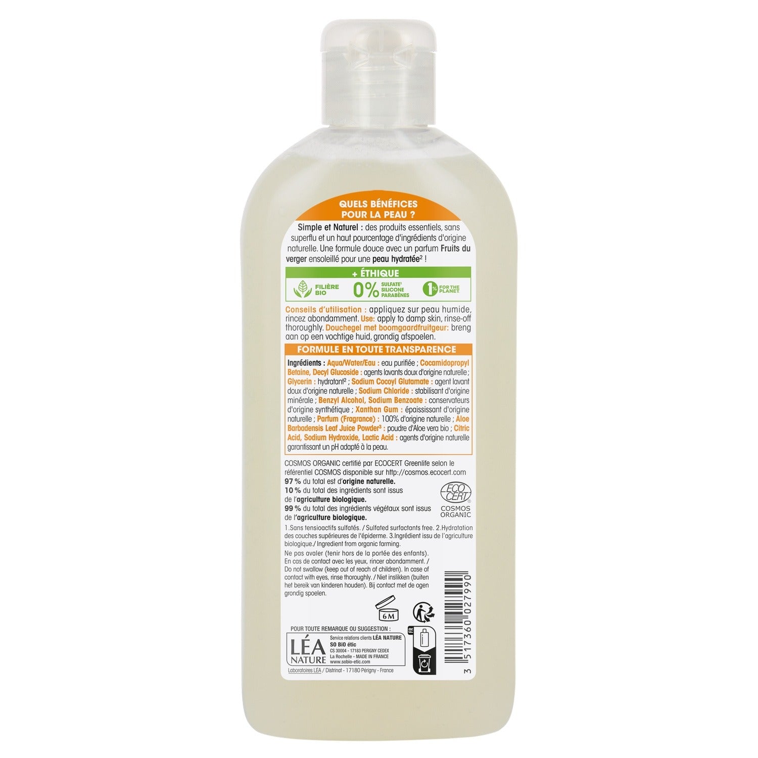 SO'BIO ETIC Gel douche Parfumé Fruits du Verger Hydratante 300ml