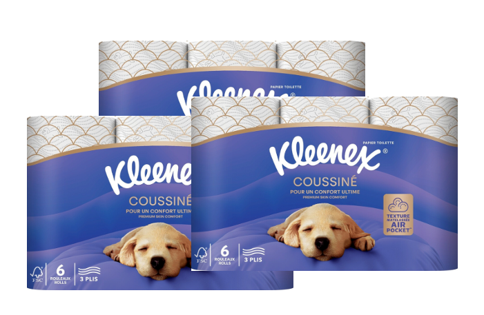 KLEENEX Papier toilette doux et matelassé 3 épaisseurs Blanc 18 rouleaux (3 x 6)