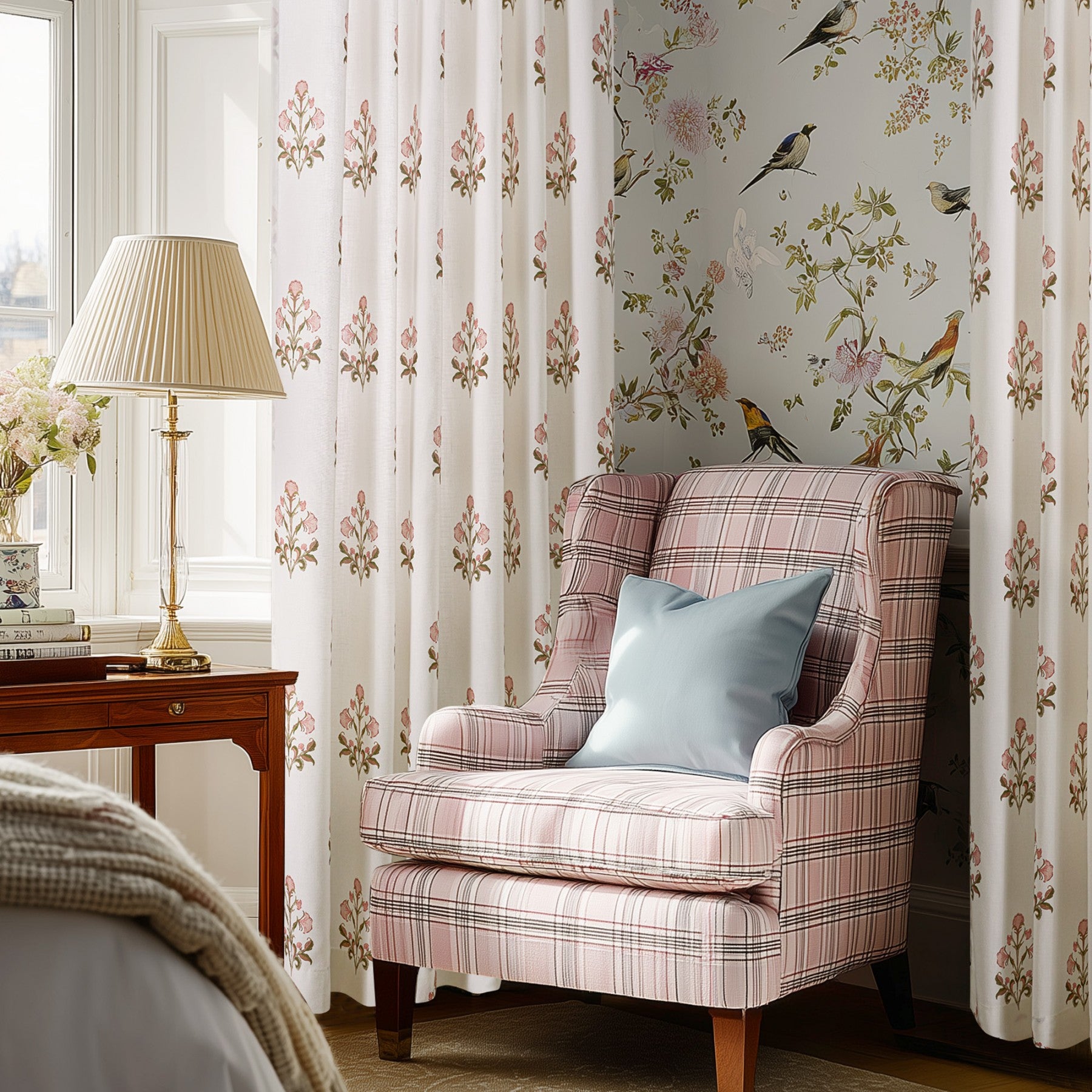 PONY DANCE Rideaux floraux à œillets arrière et poche pour tringle, rideaux de fenêtre imprimé botanique style maison de campagne pour salon chambre, 2 panneaux, l 132 x L 220 cm, rose mandarine