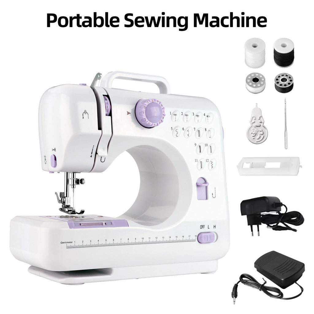 IAGREEA Mini machine à coudre YASM-505A Violet pour débutants, marche arrière, portable, multifonction, réparations domestiques et loisirs créatifs, 12 points intégrés