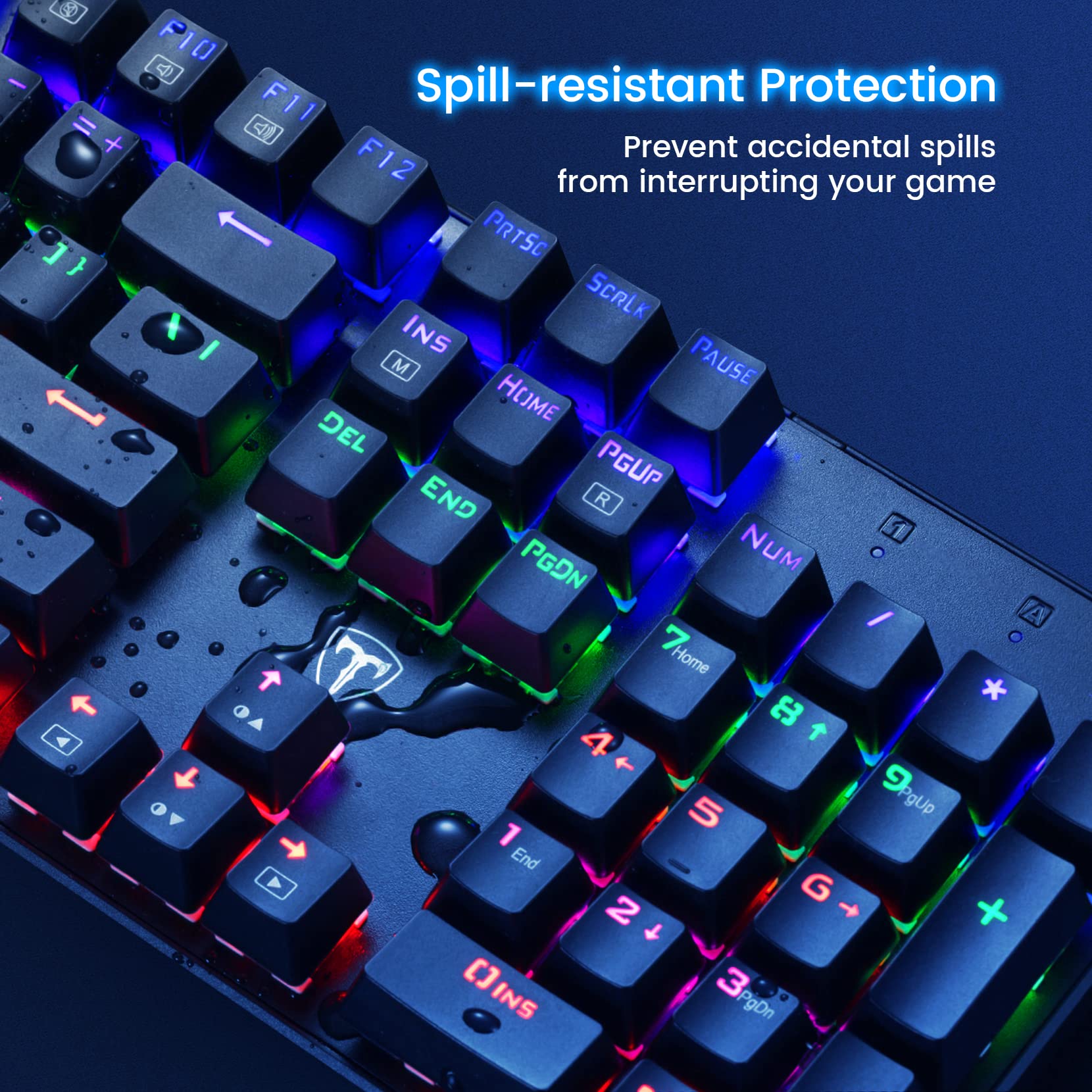 Clavier mécanique filaire 100 % ET, disposition QWERTY US, clavier filaire USB ultra-fin à rétroéclairage LED à 104 touches avec switch bleu
