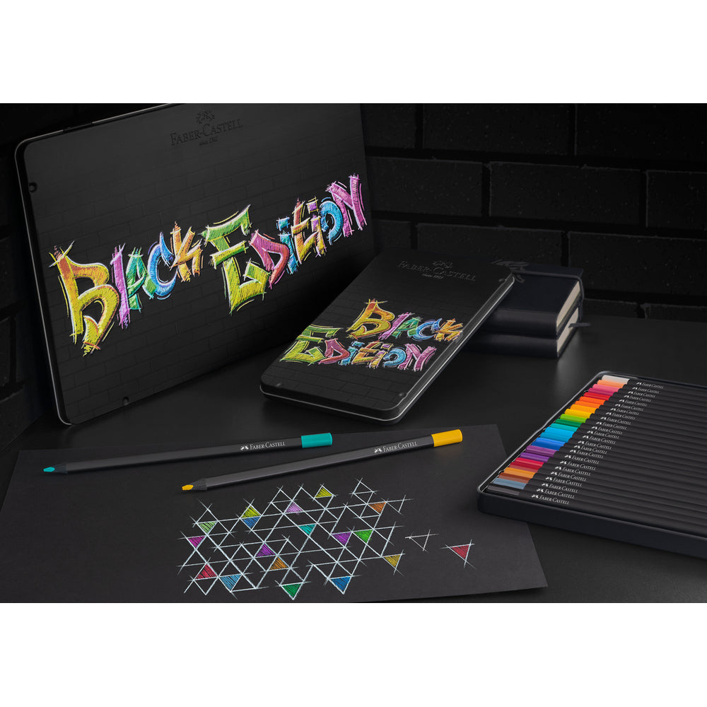 Faber-Castell Black Edition Lot de 12 crayons de couleur avec boîte en métal