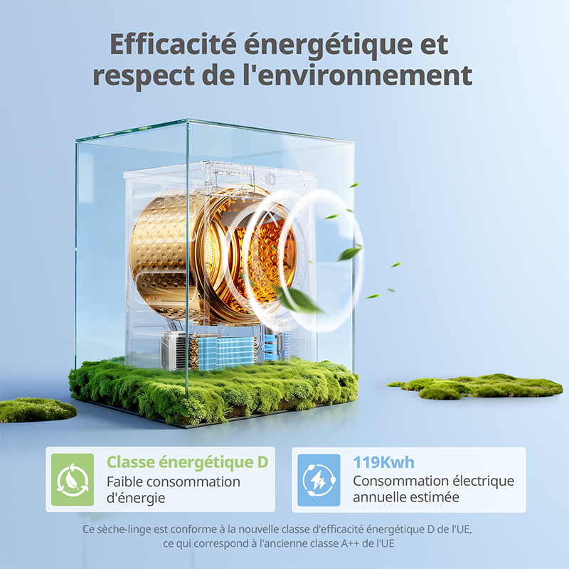 Comfee' Sèche-linge à pompe à chaleur CD08EHP05W-HR, 8 kg, classe énergétique D, lumière UV pour une pureté hygiénique, fonction de rafraîchissement, écran LED, séchage rapide, blanc