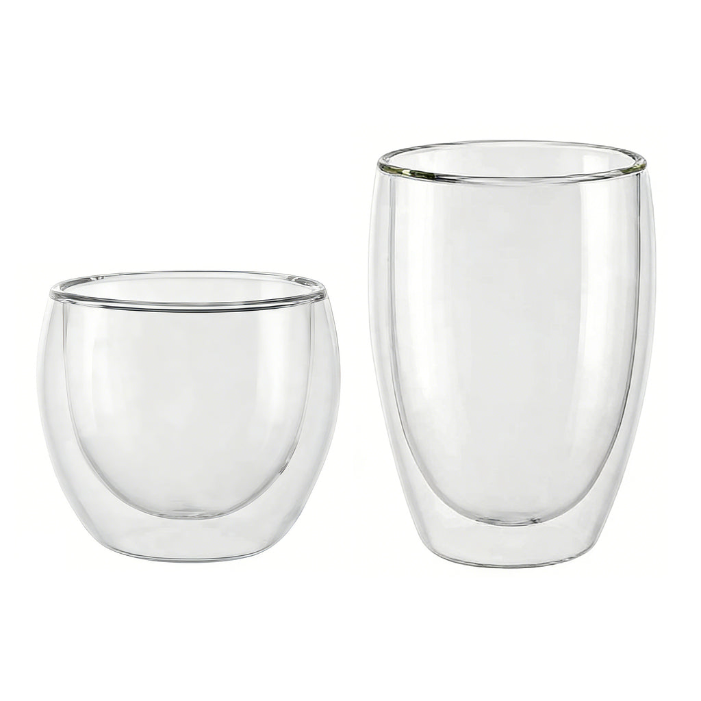 Ju7cer Lot de 2 verres en verre pour thé, boissons et café avec 2 pailles en verre 220 ml + 350 ml