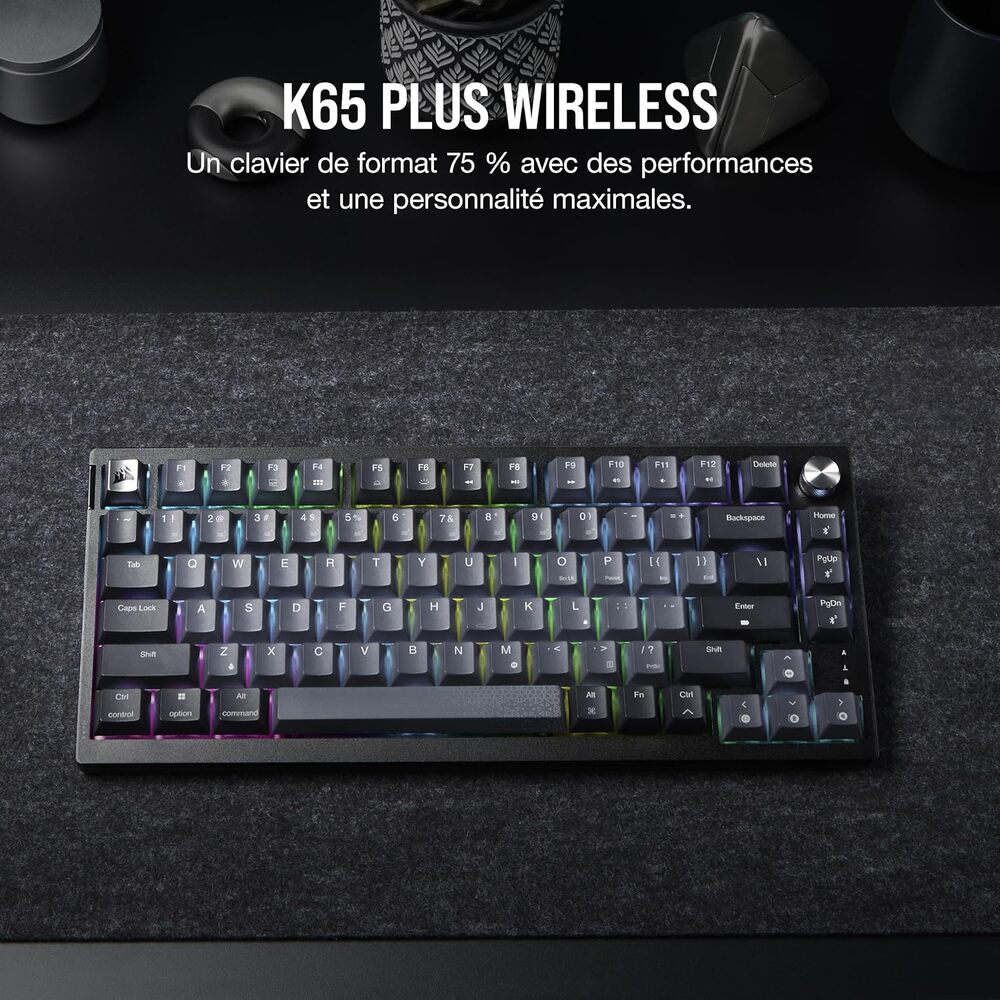 Corsair K65 Plus Clavier Gaming Mécanique (MLX Red) sans fil RGB 75% - AZERTY - Noir