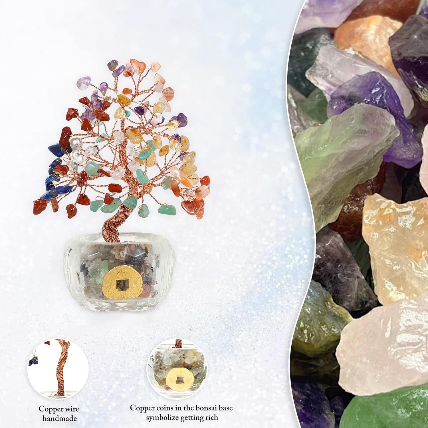 Ju7cer 1 pc Arbre Porte-Monnaie : Base en Cristal Bol à Pièces en Alliage et Diamants, Arbre de Richesse en Pierres Précieuses, Cadeau de Noël Porte-Bonheur, Décoration pour Bureau
