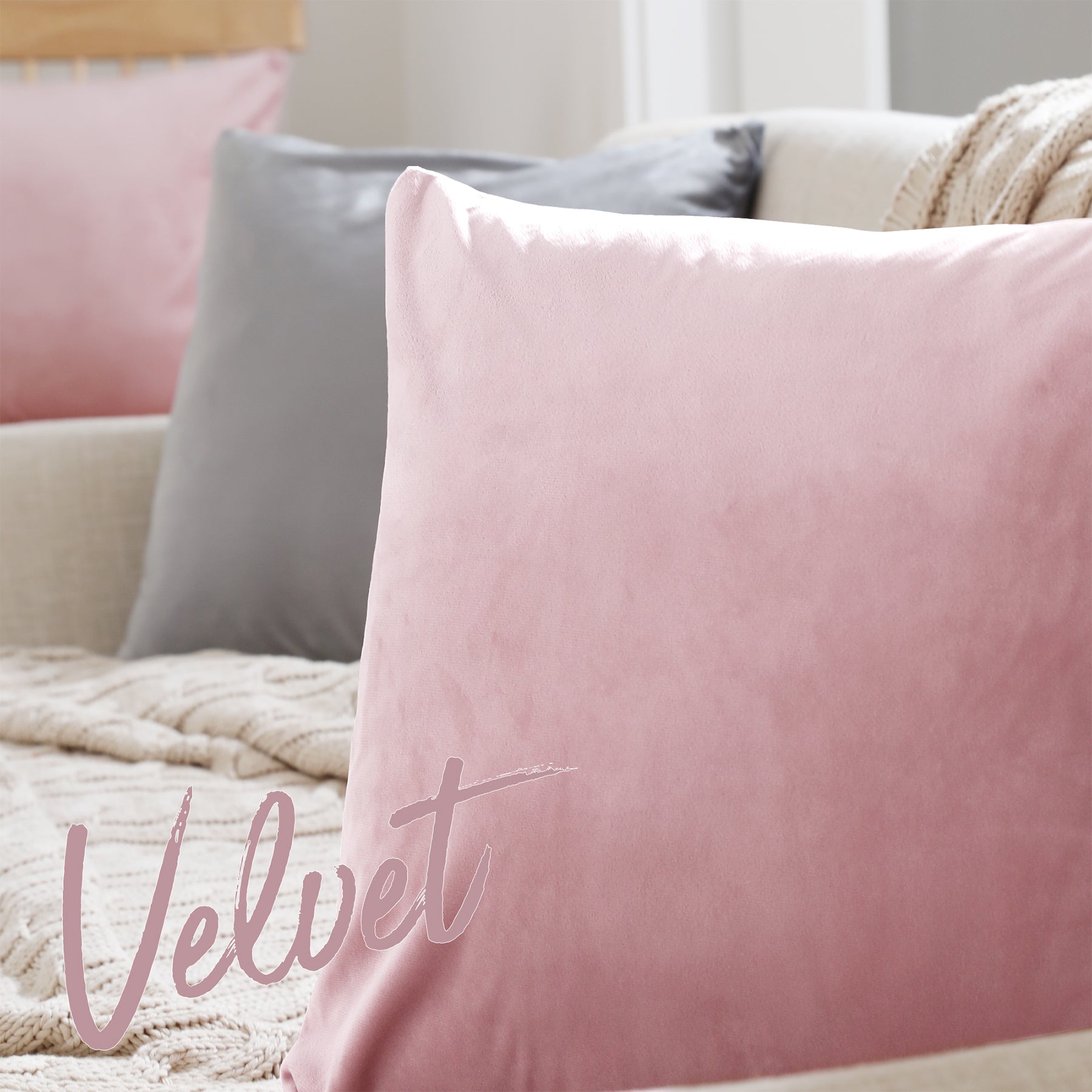 Deconovo Housse de coussin en velours néerlandais, coloris rose, 45 x 45 cm, 1 pièce