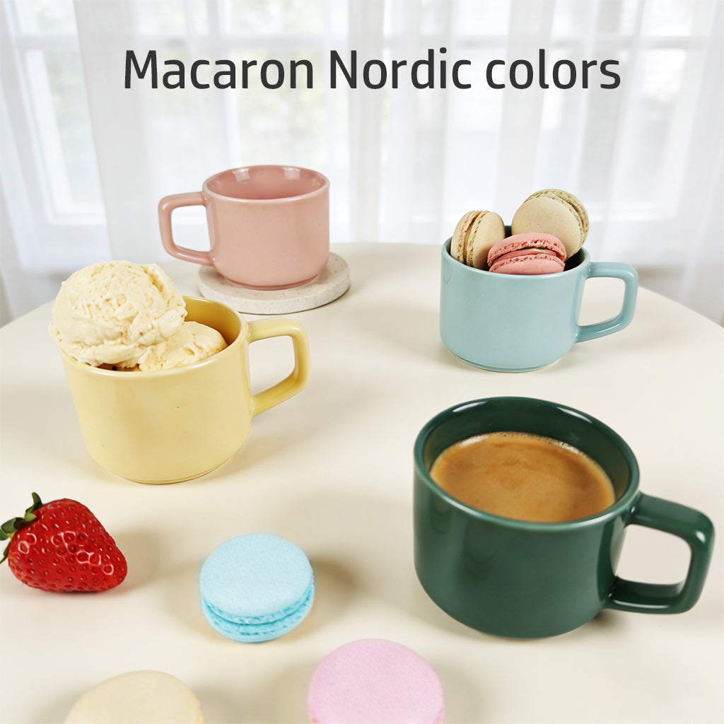 Lot de 4 petites tasses en céramique, 120 ml, couleurs douces (jaune, bleu, vert, rose), tasses à expresso ou à dessert