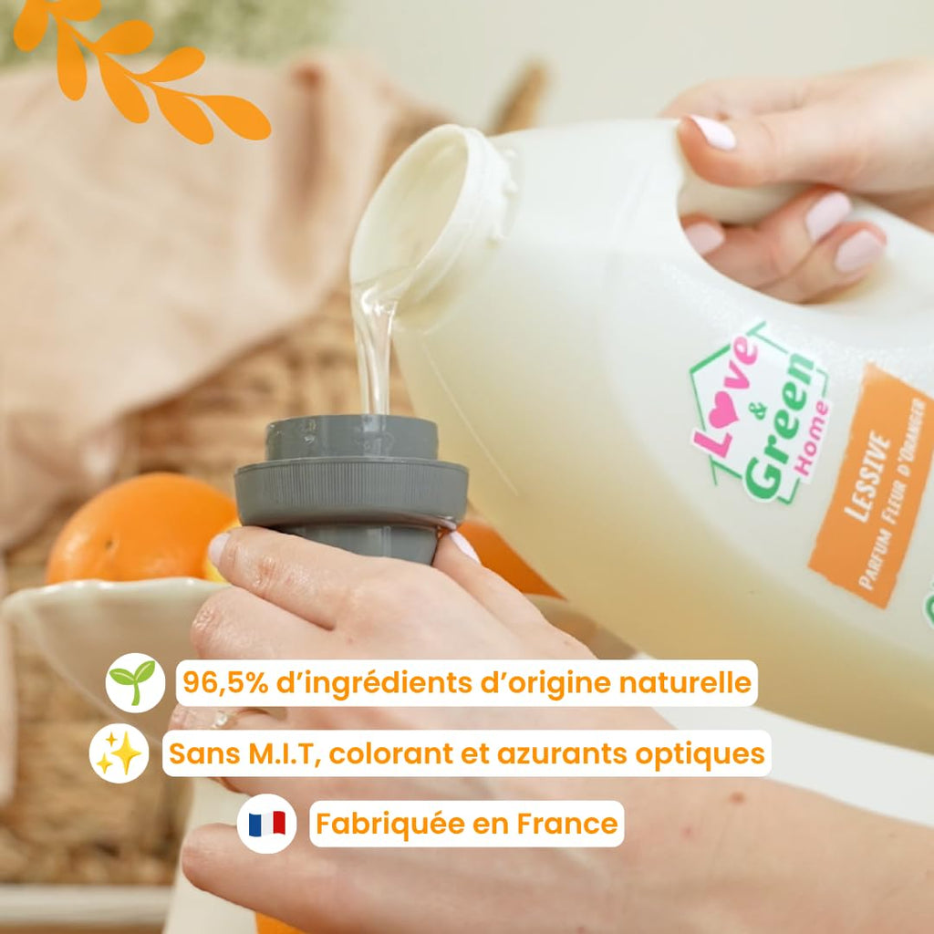 Love&Green Home Lessive rechargeable parfumée Fleur d'orange - 1,5L