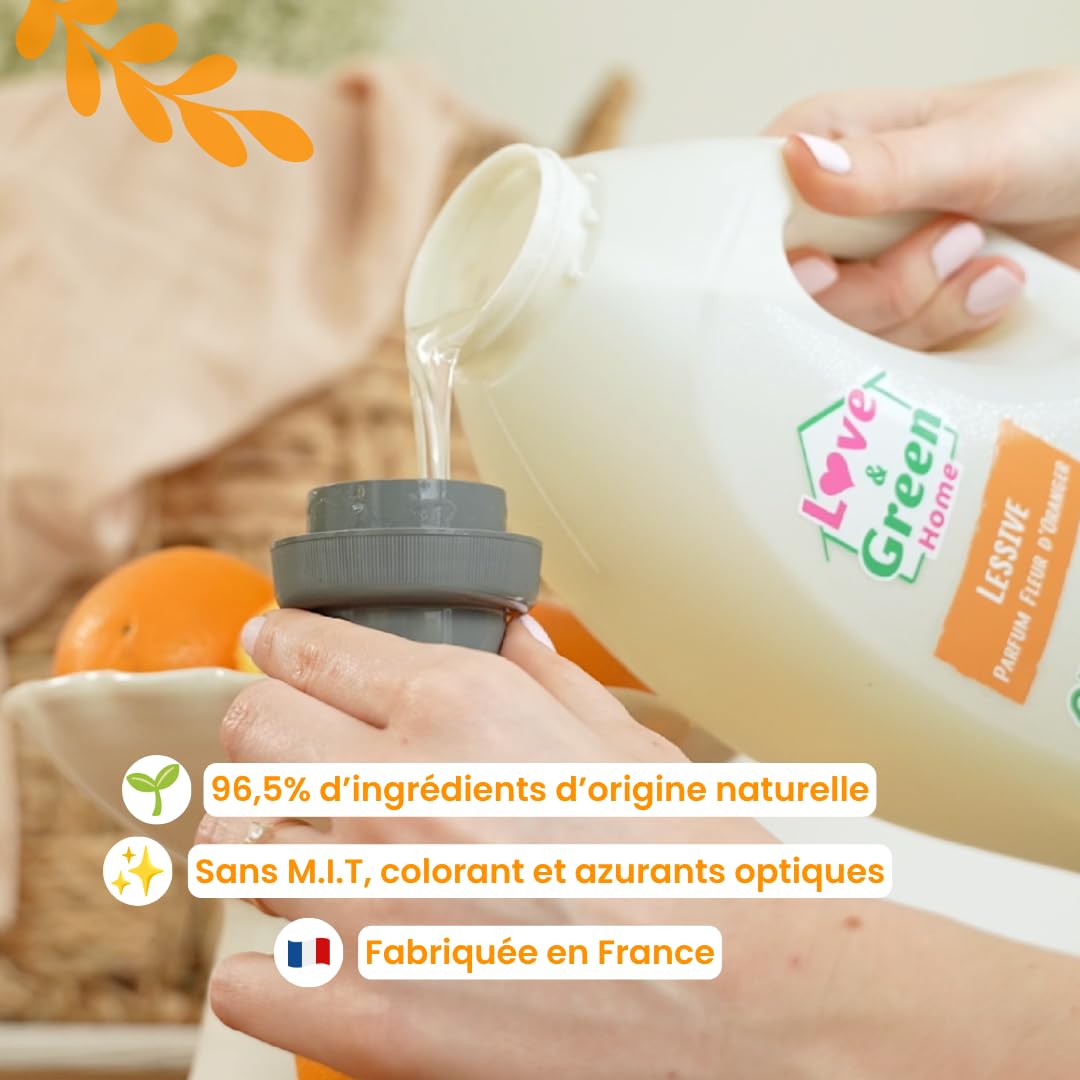 Love&Green Home Lessive rechargeable parfumée Fleur d'orange - 1,5L