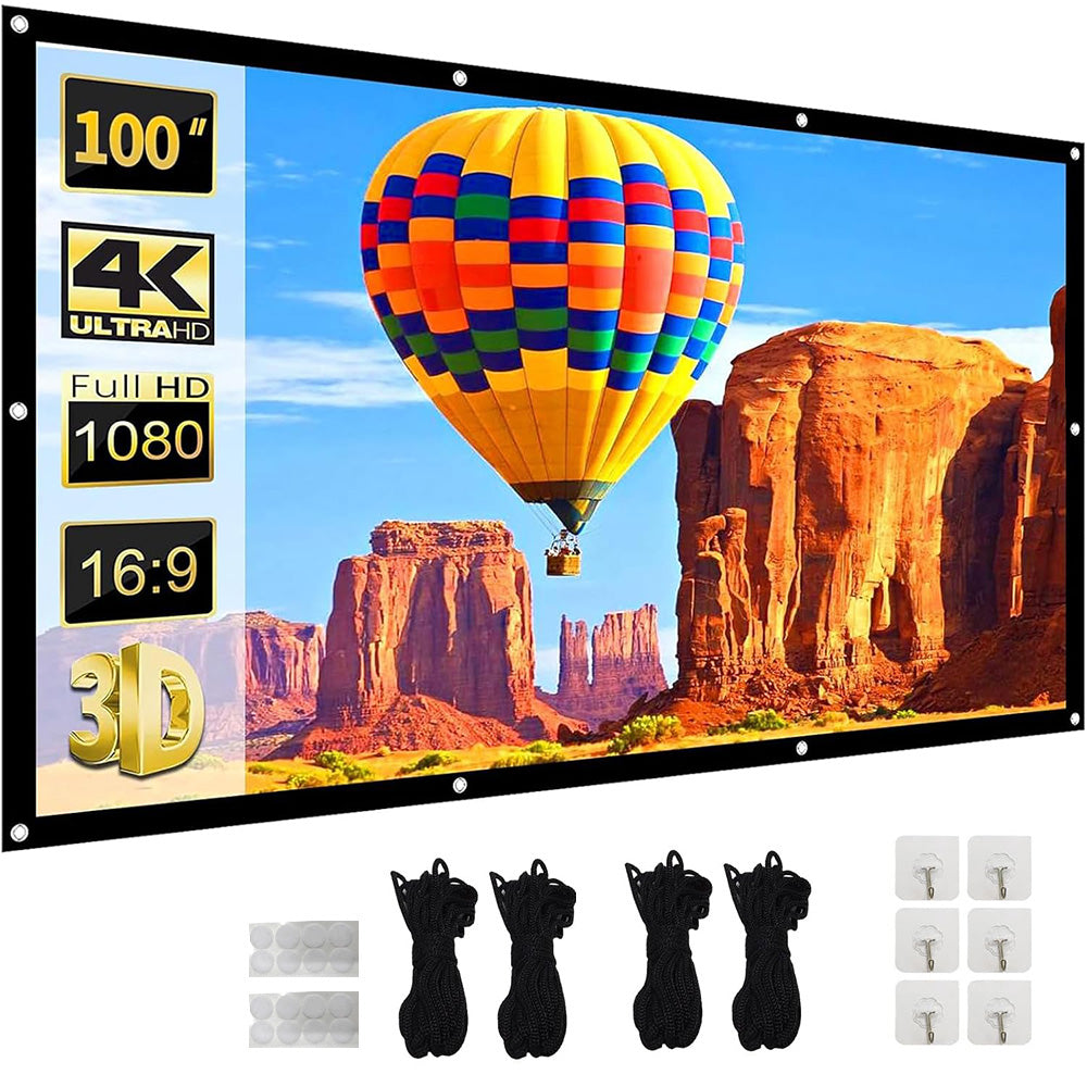 XBJ Écran de projection 100 pouces 16:9 | Écran de projection double face pliable anti-froissage HD 4K, Angle de vision large de 160°