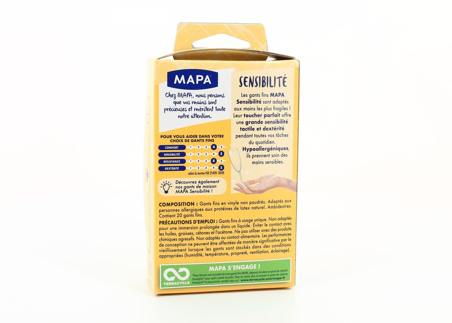 MAPA Gants vinyle fins Sensible hypoallergéniques non poudrés Taille S 20 gants