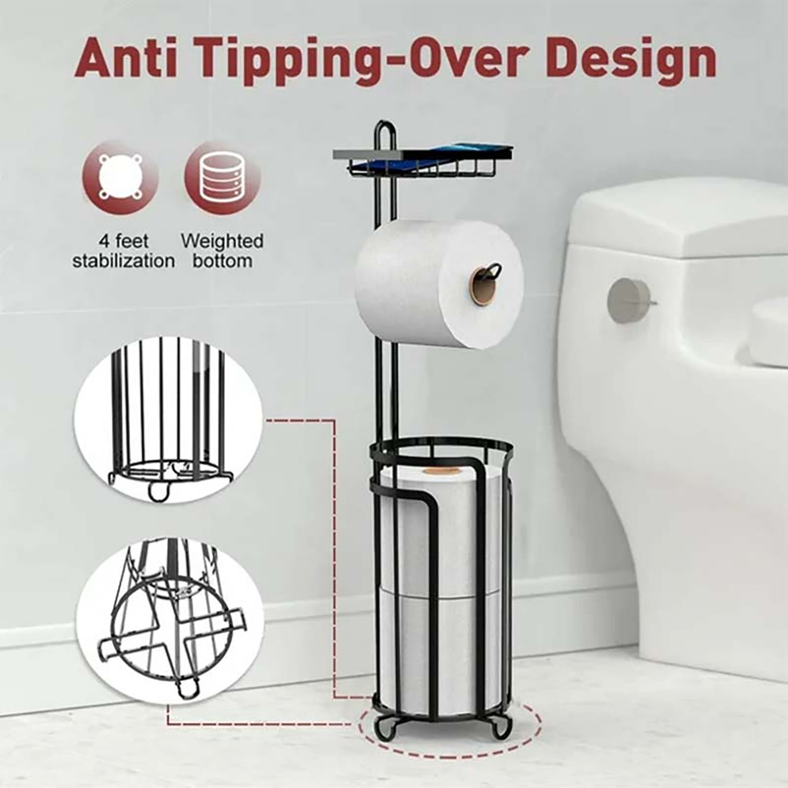 SRD 0237 Lot de 2 porte-essuie-tout à plusieurs niveaux en acier plat sur pied, Soldes du Nouvel An, Meilleures idées cadeaux