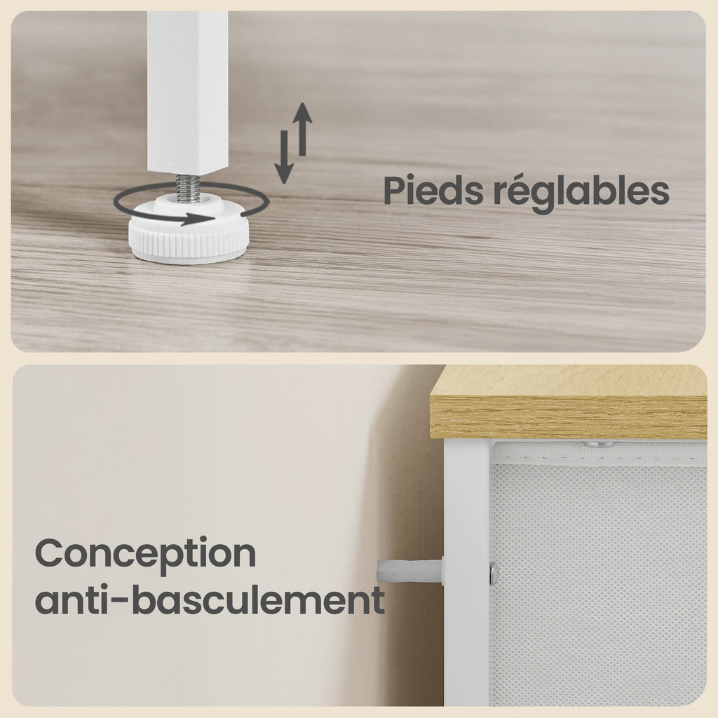 JOYFURNOS Commode en tissu pour chambre, avec 4 tiroirs, cadre en métal, blanc