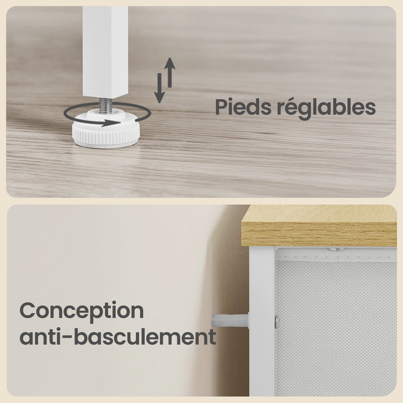 JOYFURNOS Commode en tissu pour chambre, avec 4 tiroirs, cadre en métal, blanc